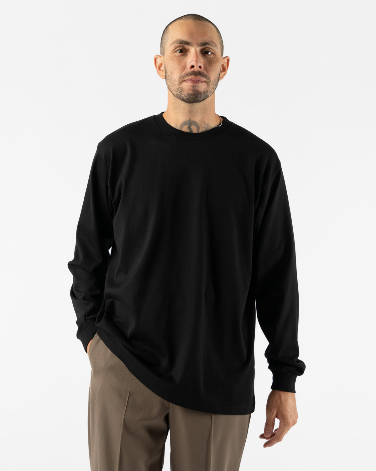 Auralee Luster Plaiting Long Sleeve Tee in Black Curated at Jake 