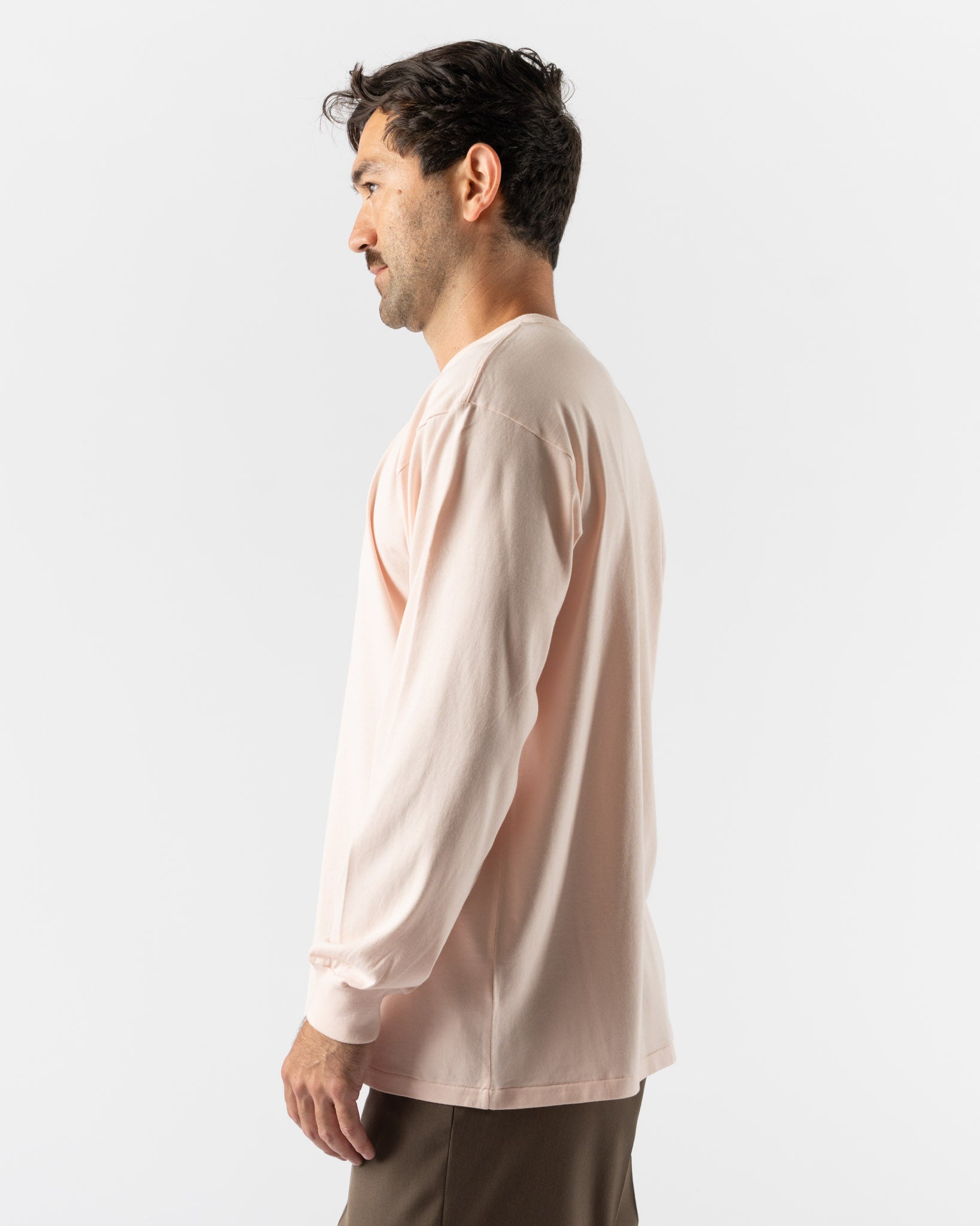 Auralee Luster Plaiting Long Sleeve Tee in Pale Pink