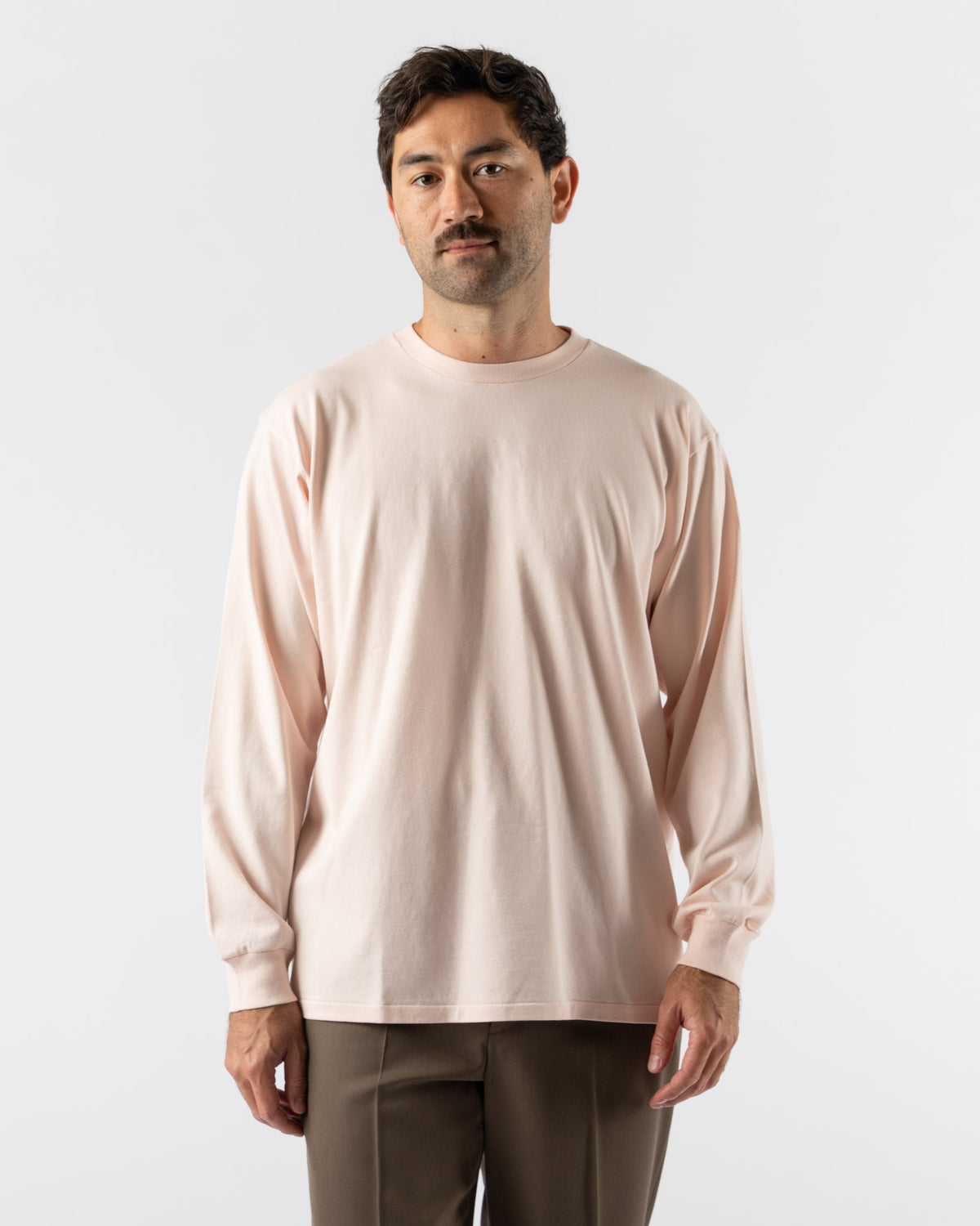 Auralee Luster Plaiting Long Sleeve Tee in Pale Pink Curated at 