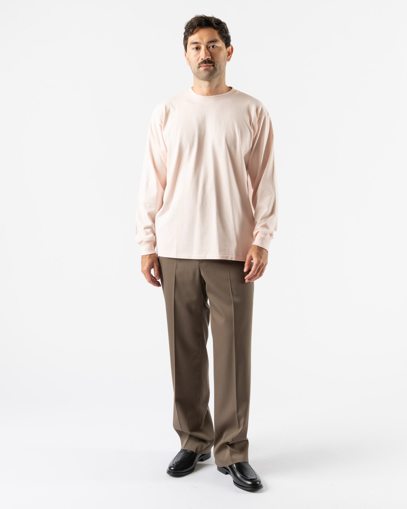 Auralee Luster Plaiting Long Sleeve Tee in Pale Pink