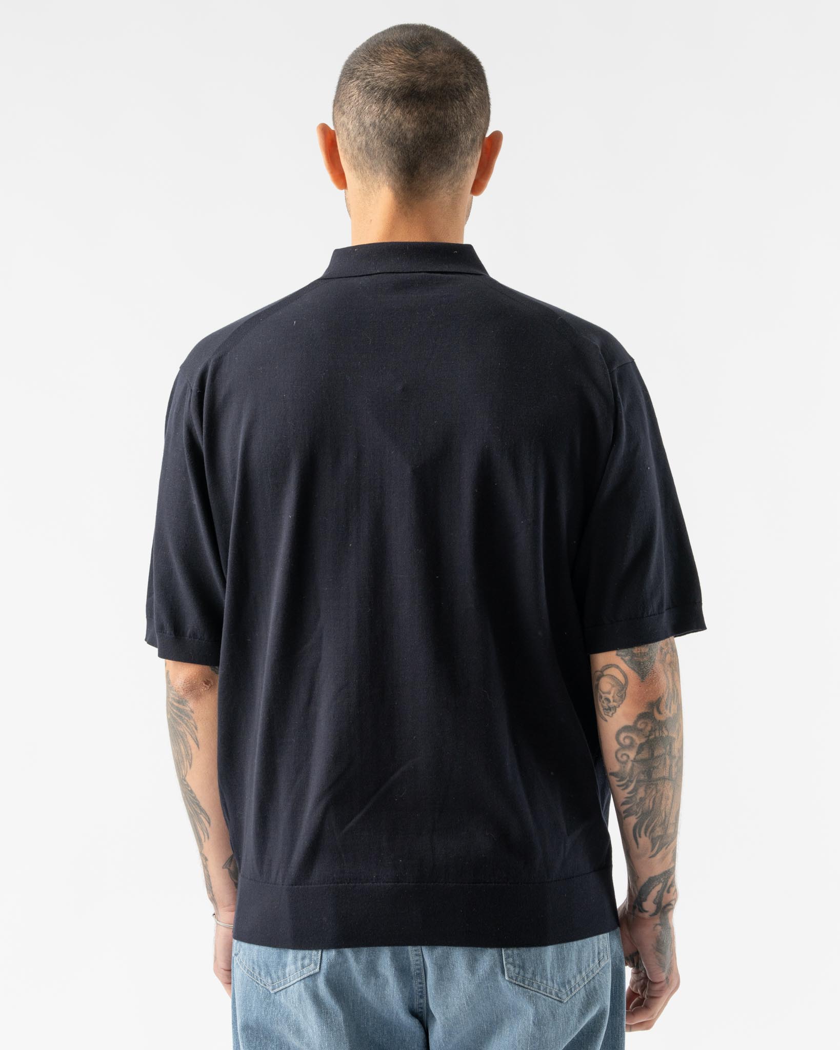Auralee Super High Gauge Cotton Polo in Dark Navy