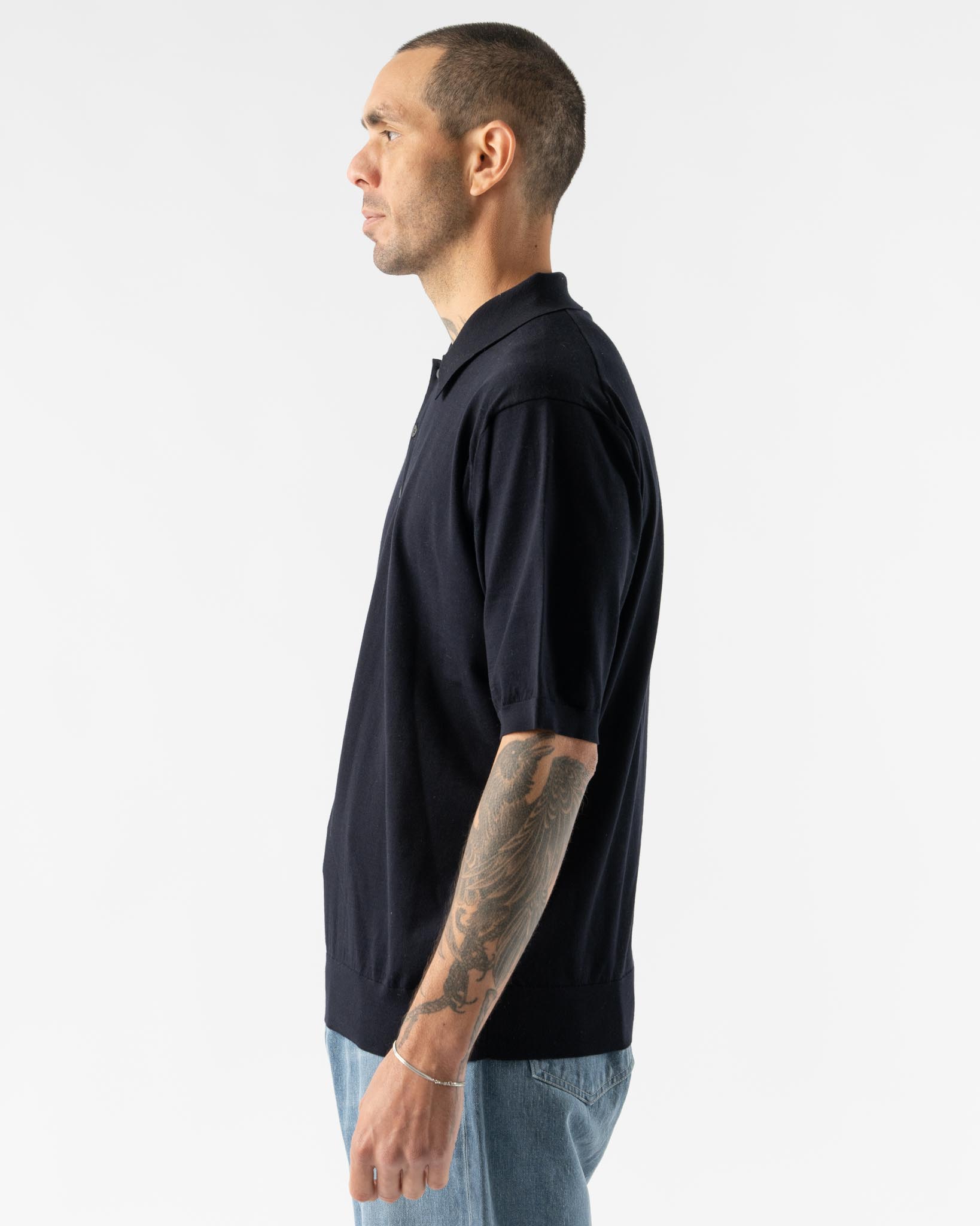 Auralee Super High Gauge Cotton Polo in Dark Navy