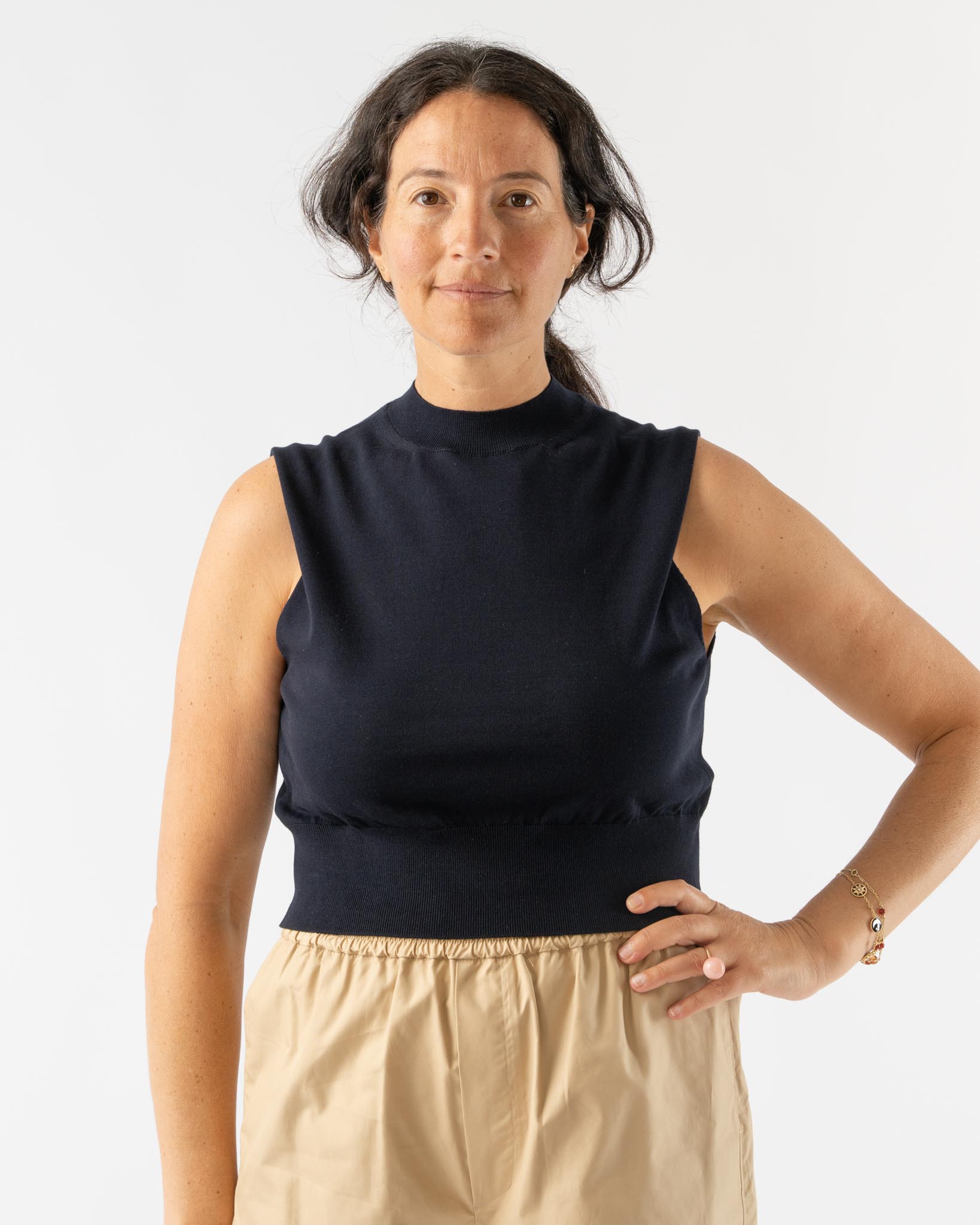 Auralee Super High Gauge Cotton Knit Sleeveless in Dark Navy