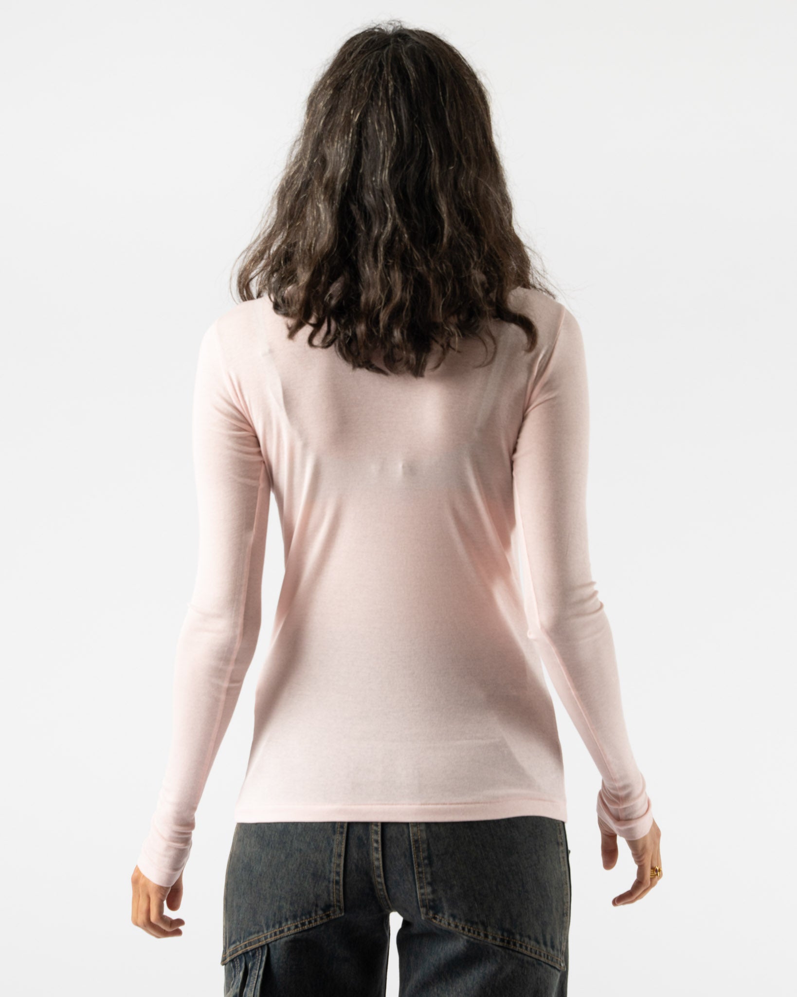 Auralee Super High Gauge Sheer Rib LS Tee in Light Pink