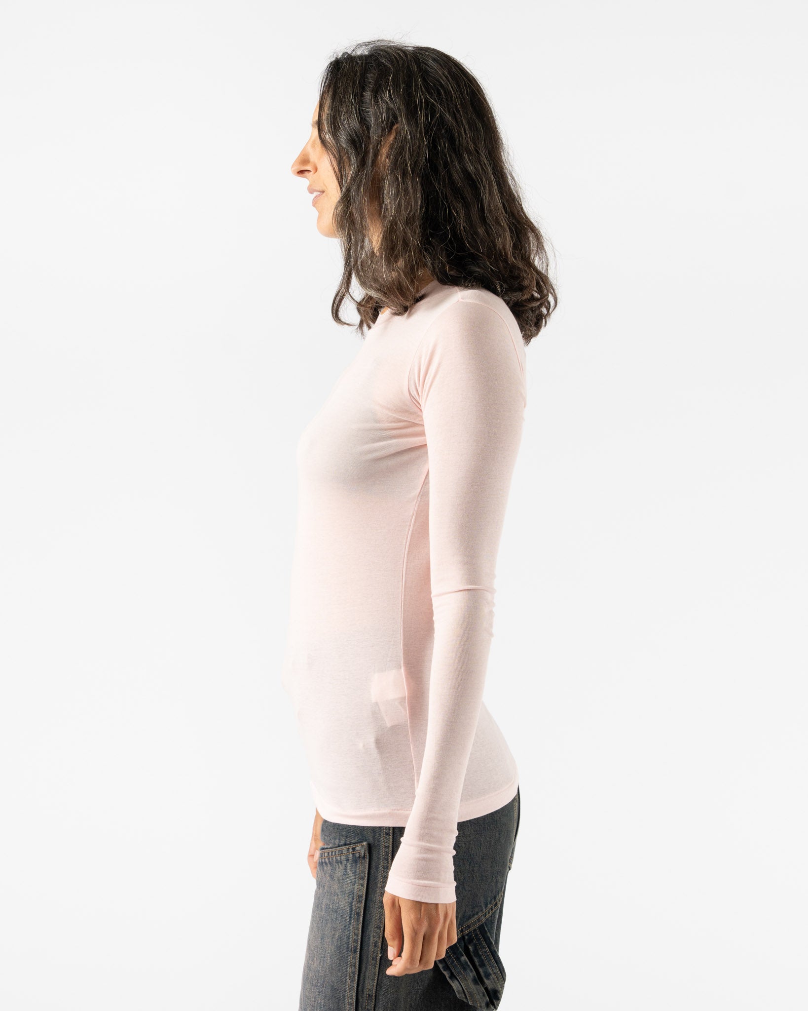 Auralee Super High Gauge Sheer Rib LS Tee in Light Pink
