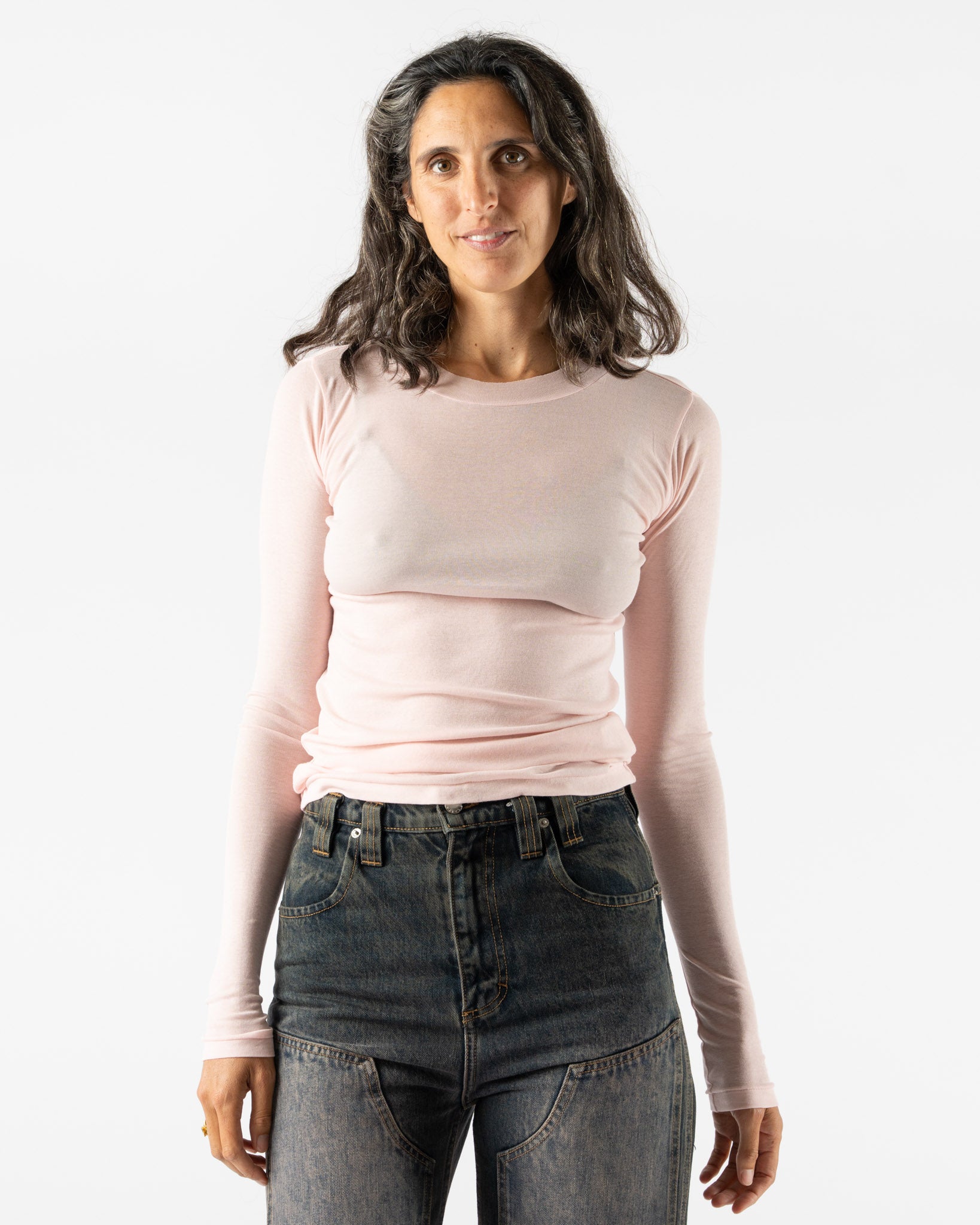 Auralee Super High Gauge Sheer Rib LS Tee in Light Pink