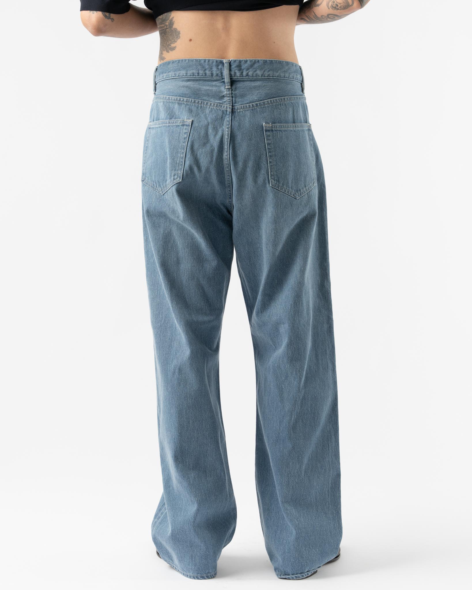 Auralee Selvedge Faded Light Denim Pants in Indigo