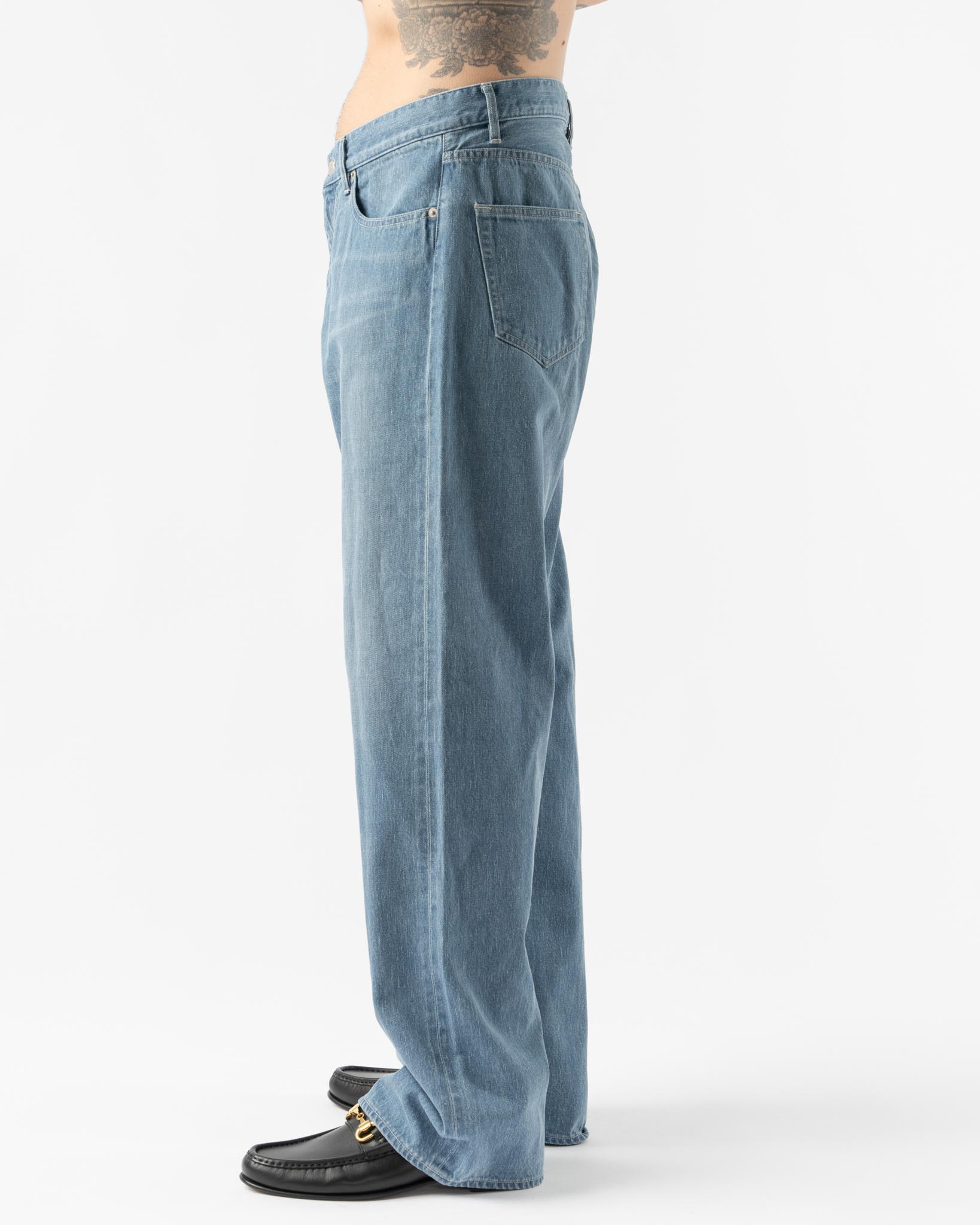 Auralee Selvedge Faded Light Denim Pants in Indigo