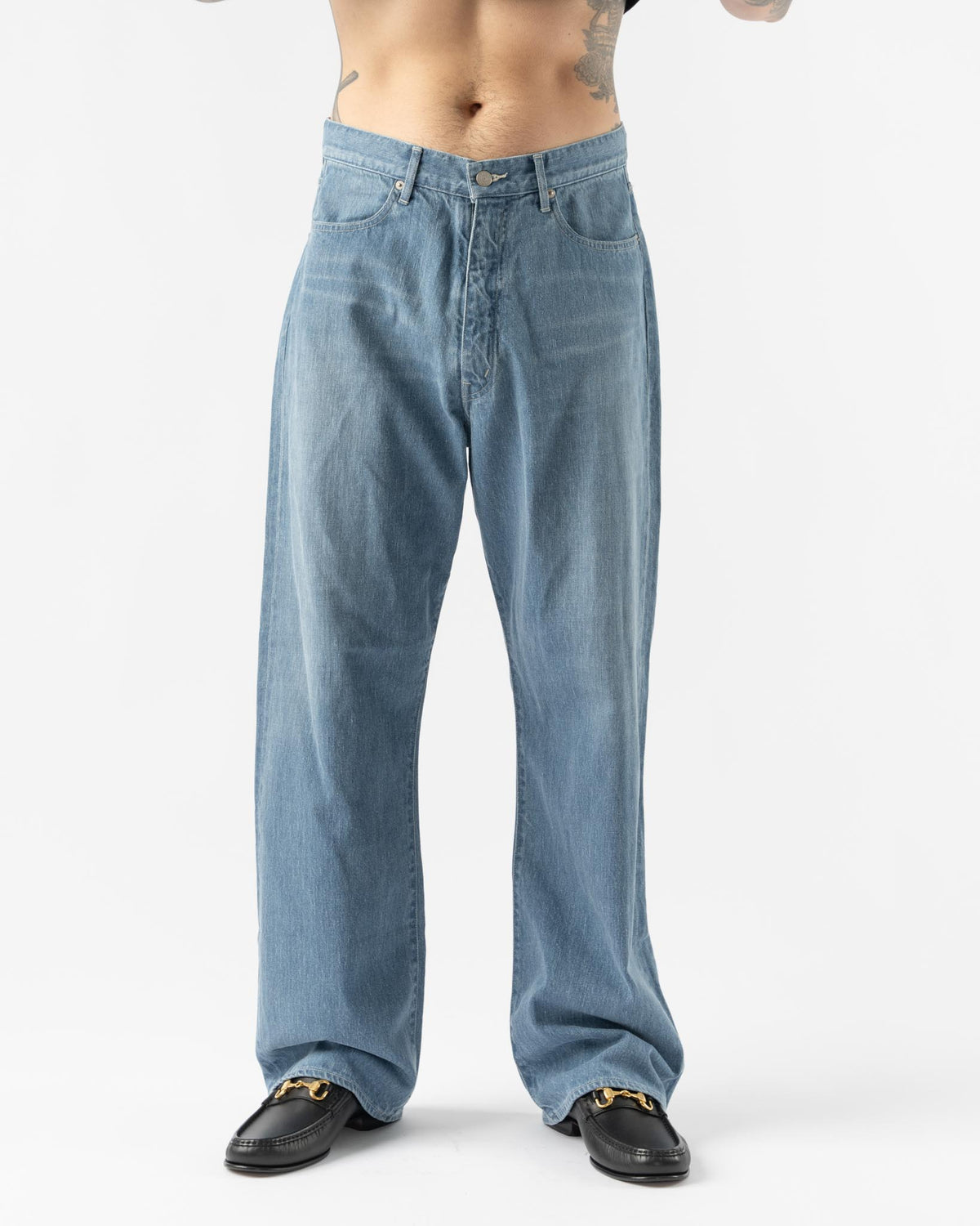 Auralee Selvedge Faded Light Denim Pants in Indigo Curated at Jake 