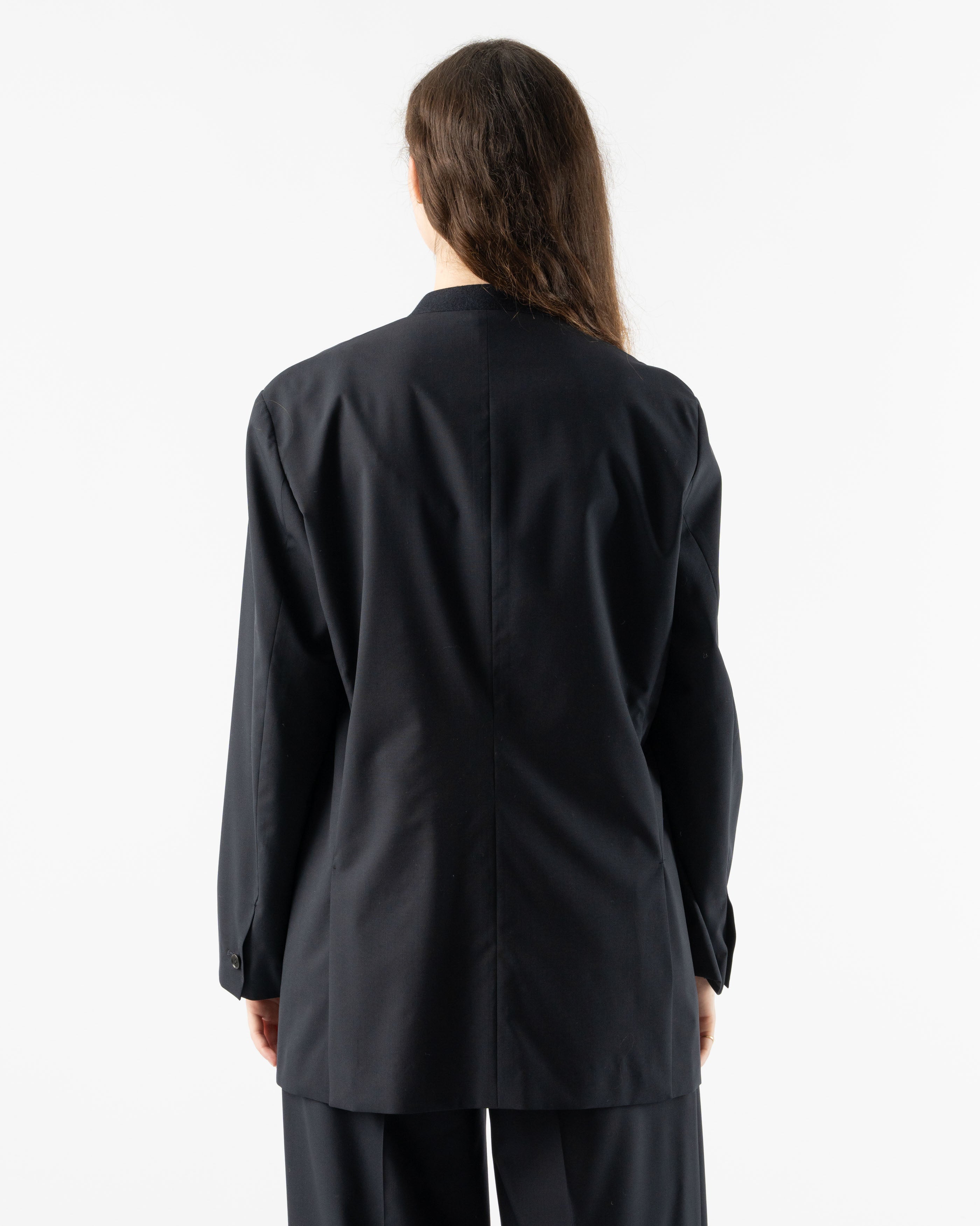 Auralee Super Fine Tropical Wool No Collar Jacket in Dark Navy