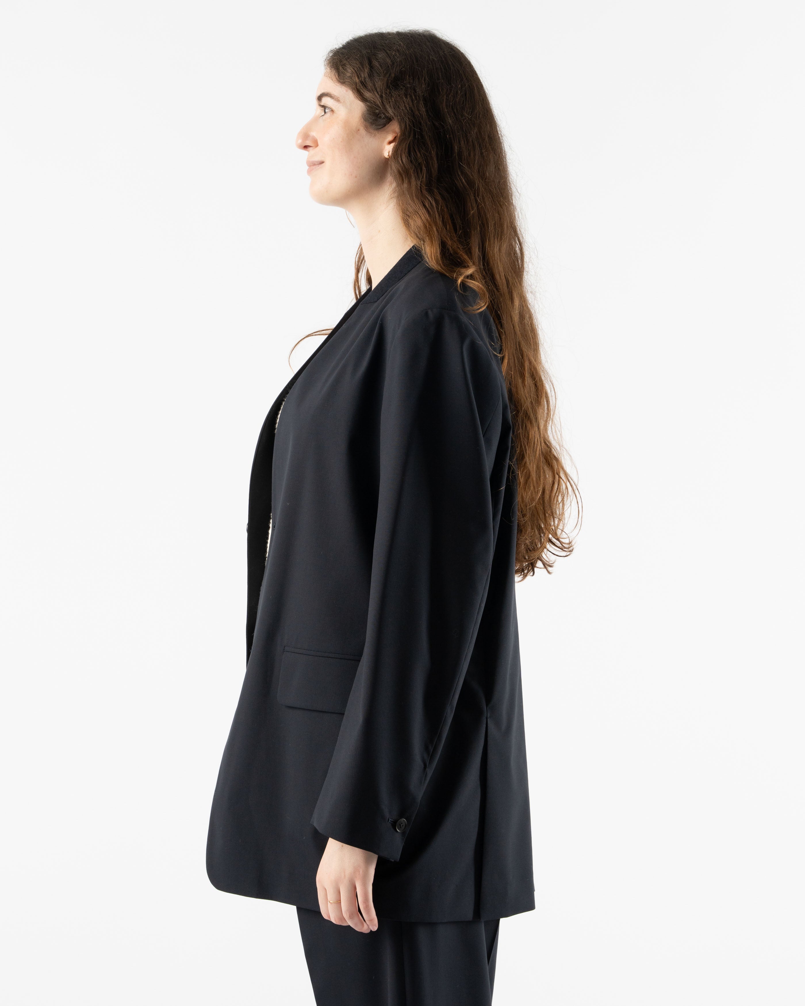 Auralee Super Fine Tropical Wool No Collar Jacket in Dark Navy