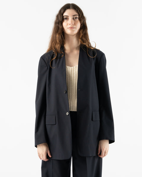 Auralee Super Fine Tropical Wool No Collar Jacket in Dark Navy Curated at Jake and Jones 0