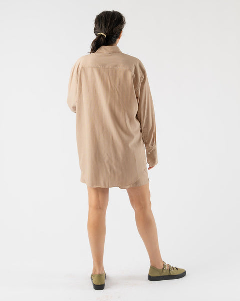 Auralee Super Fine Wool Stripe Shirt in Light Brown Stripe