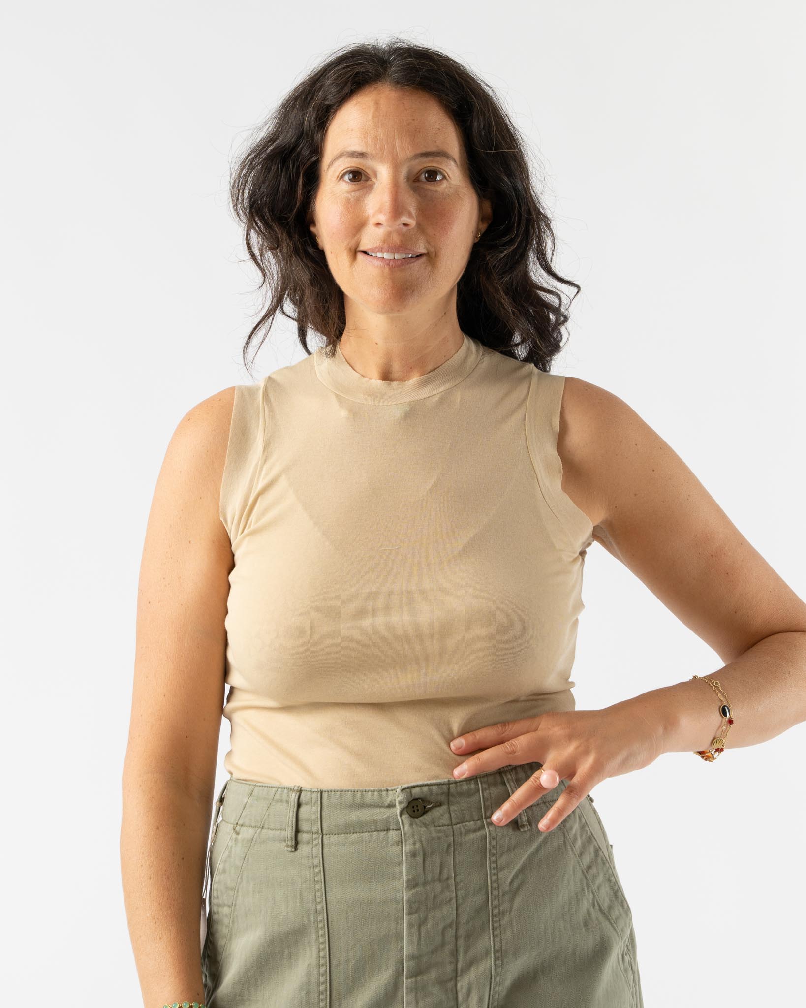 Auralee Super High Gauge Sheer Rib Tank in Light Beige
