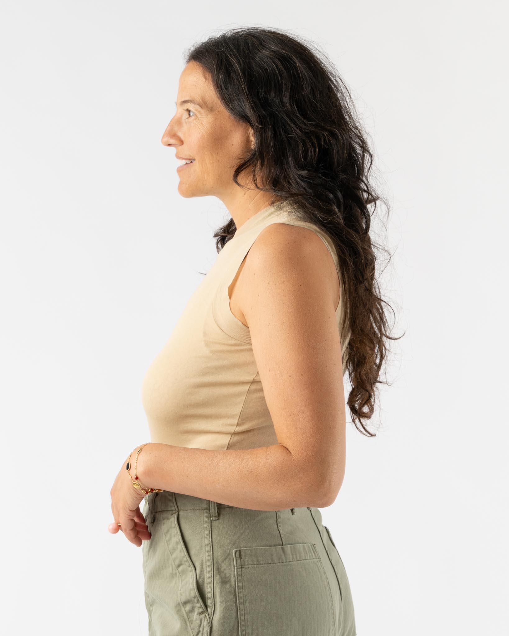 Auralee Super High Gauge Sheer Rib Tank in Light Beige