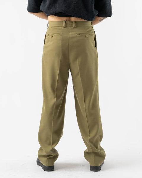 Auralee Light Wool Max Gabardine Two-Tuck Slacks in Khaki