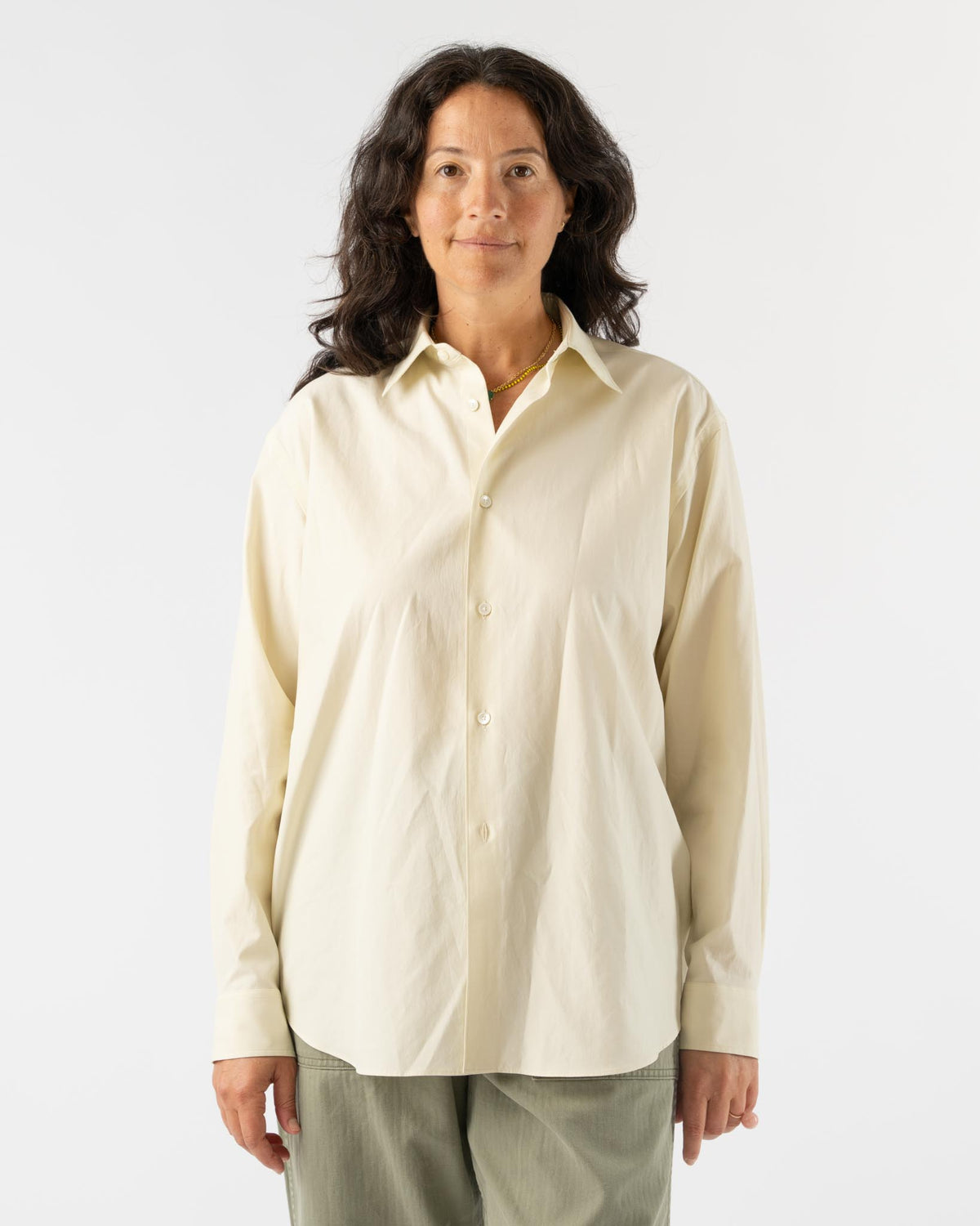Auralee Washed Finx Twill Shirt in Light Yellow Curated at Jake 