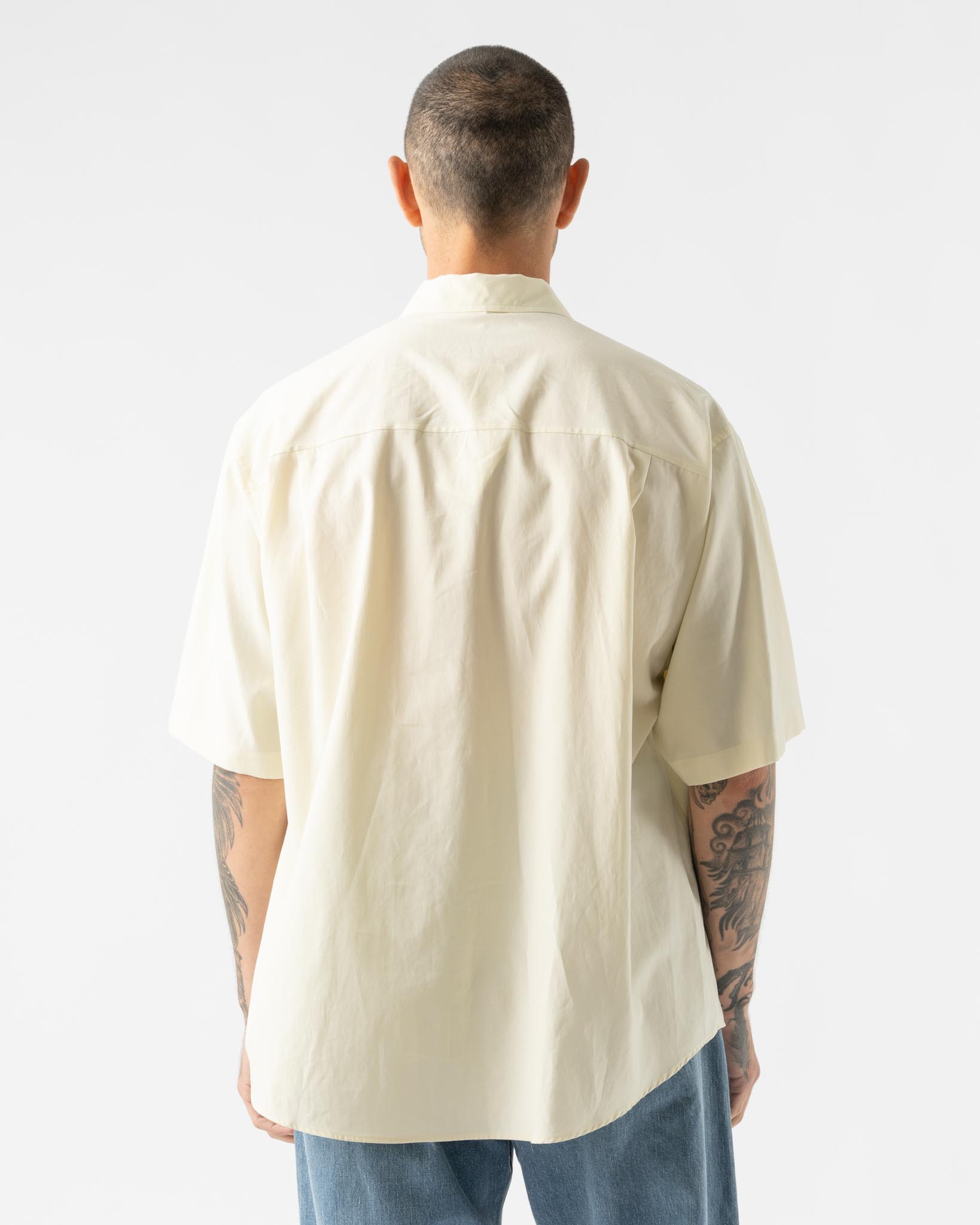 Auralee Washed Finx Twill Big Half Sleeved Shirt in Light Yellow