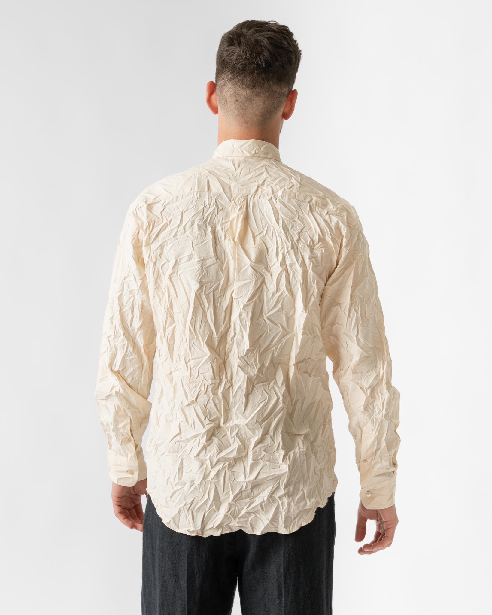 Auralee Wrinkled Washed Finx Twill Shirt in Pink Beige