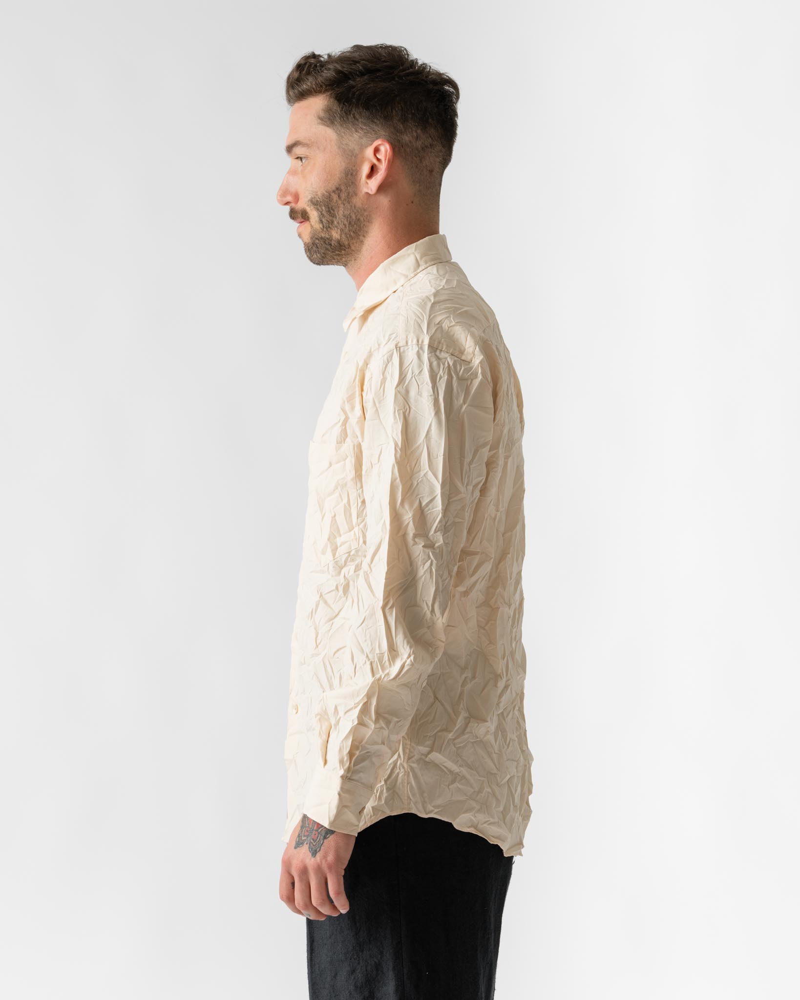 Auralee Wrinkled Washed Finx Twill Shirt in Pink Beige