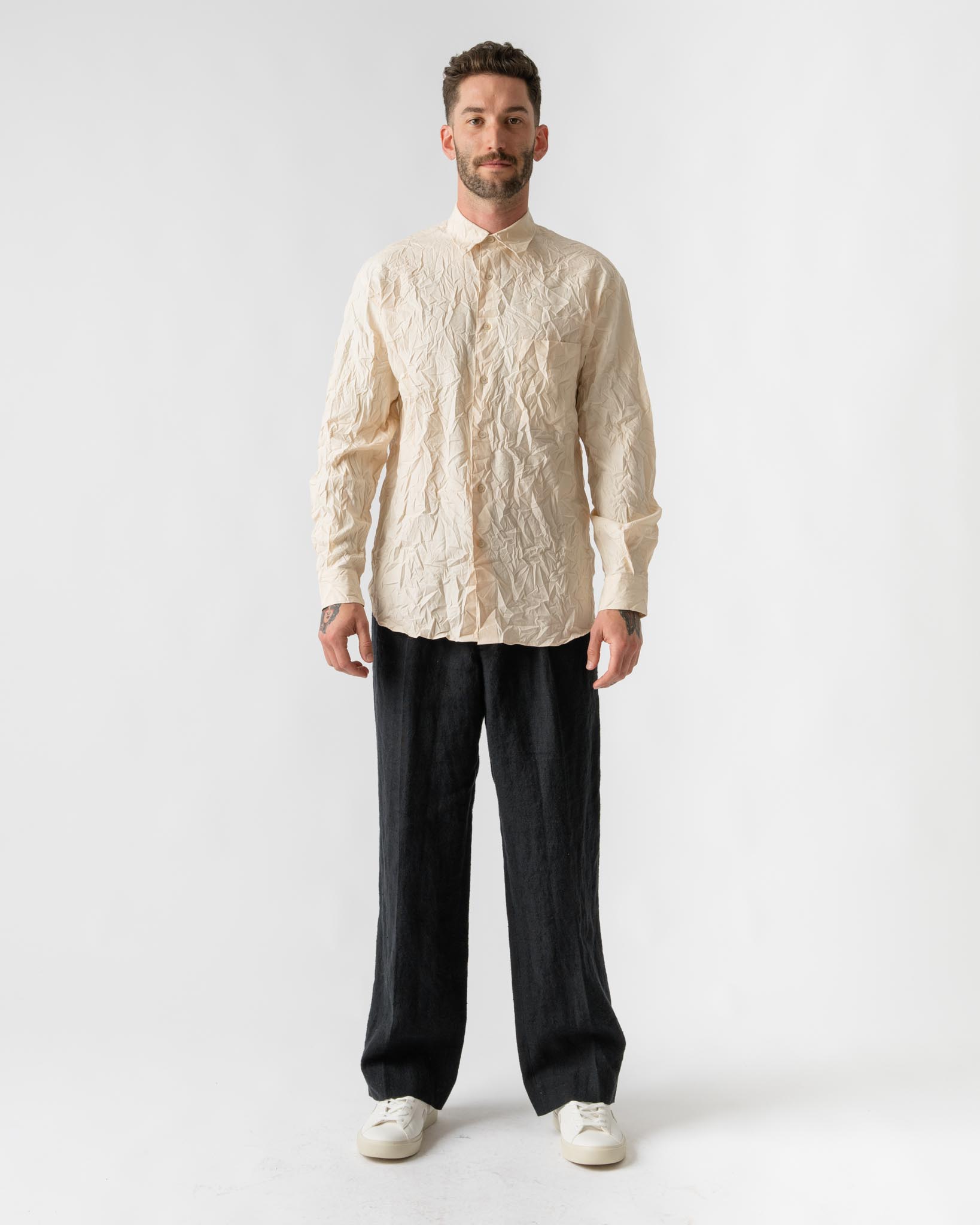 Auralee Wrinkled Washed Finx Twill Shirt in Pink Beige