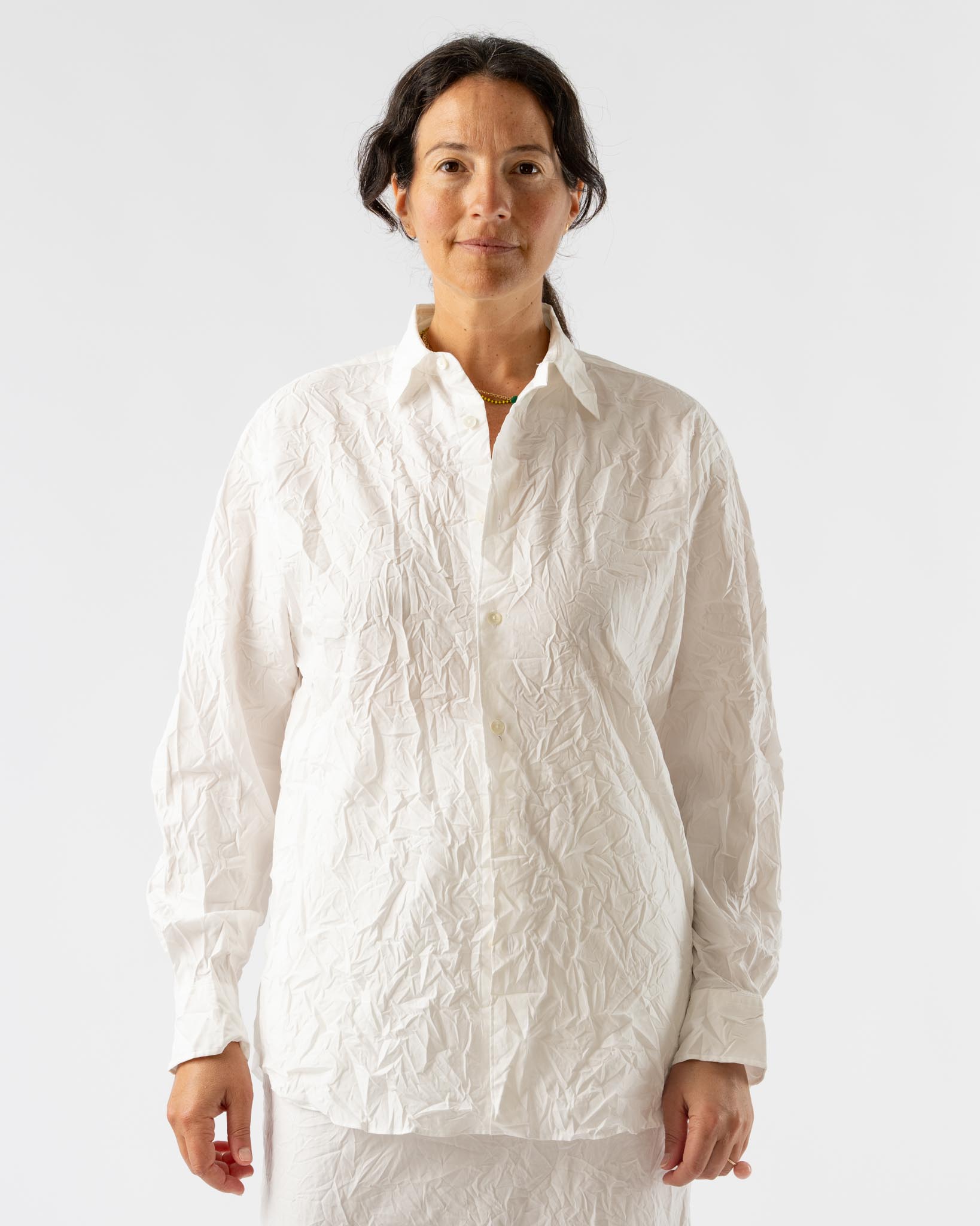 Auralee Wrinkled Washed Finx Twill Shirt in White Curated at Jake 