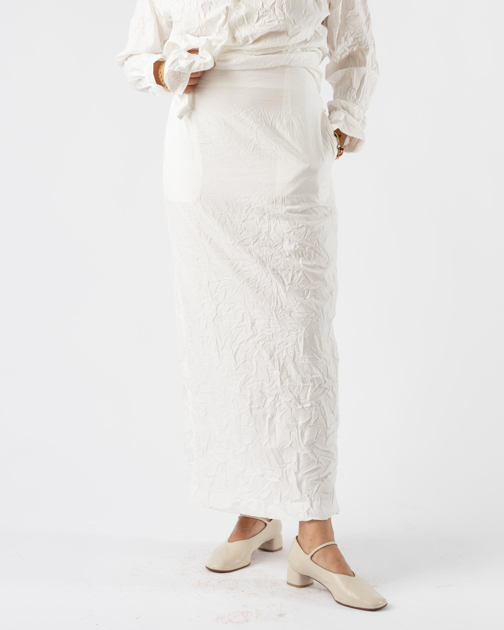 Auralee Wrinkled Washed Finx Twill Skirt in White