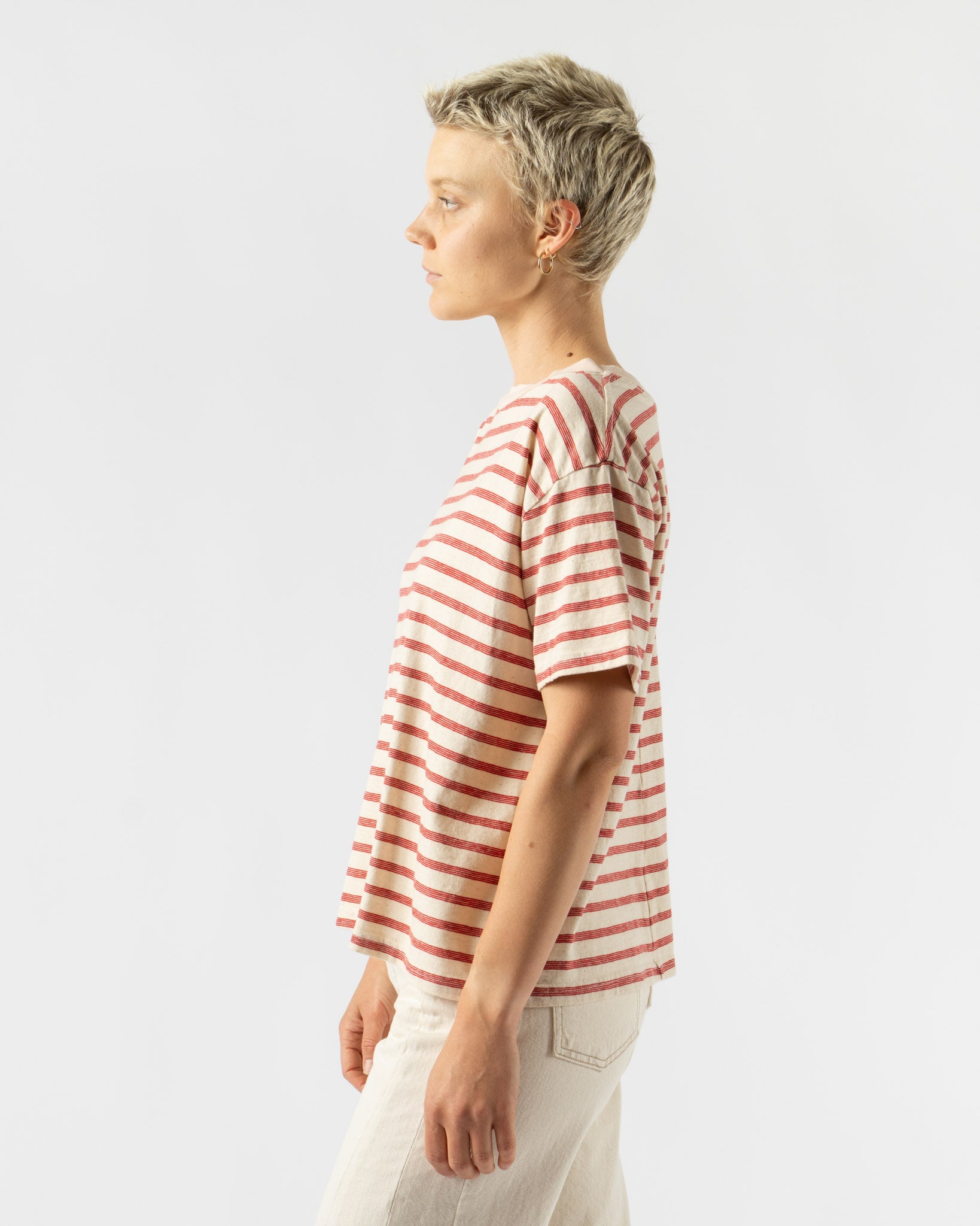 B Sides Atlas Tee in Red/Natural Stripe