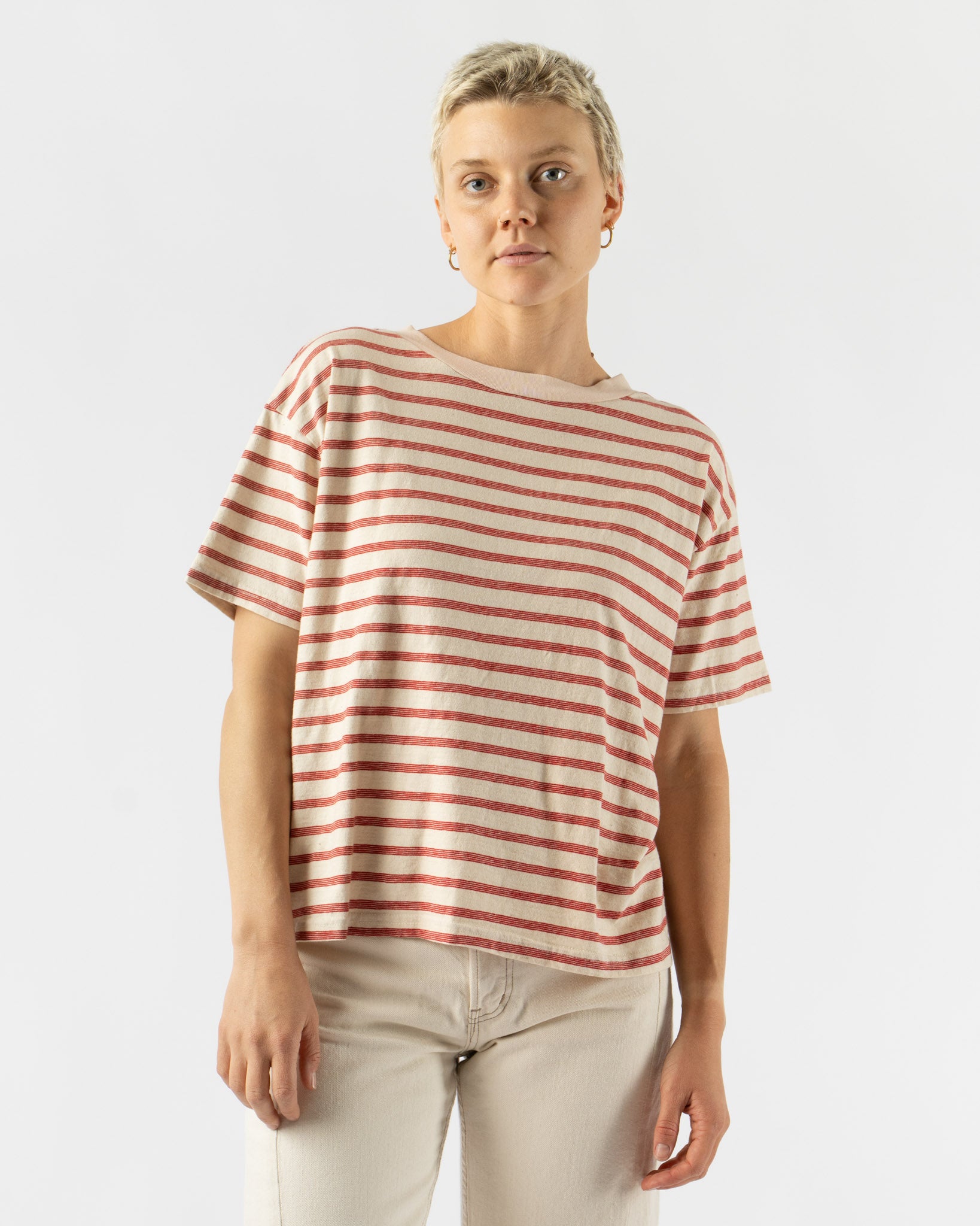 B Sides Atlas Tee in Red/Natural Stripe