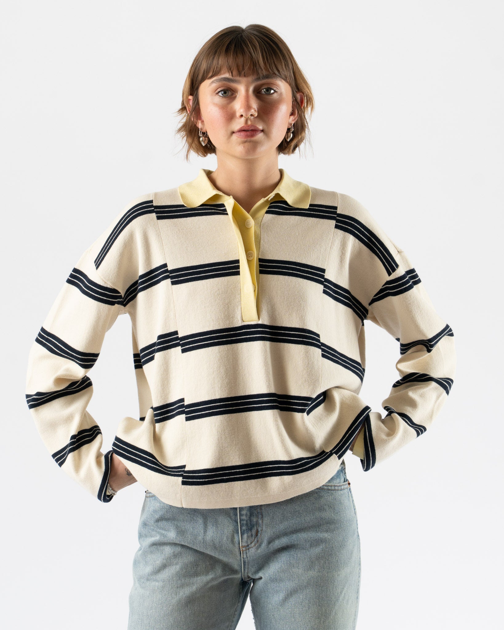 B Sides Rugby Polo in White/Navy