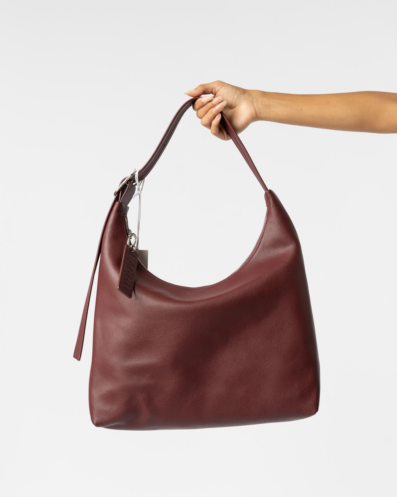 brown leather hobo backpack Baggu Recycled Leather Shoulder Bag