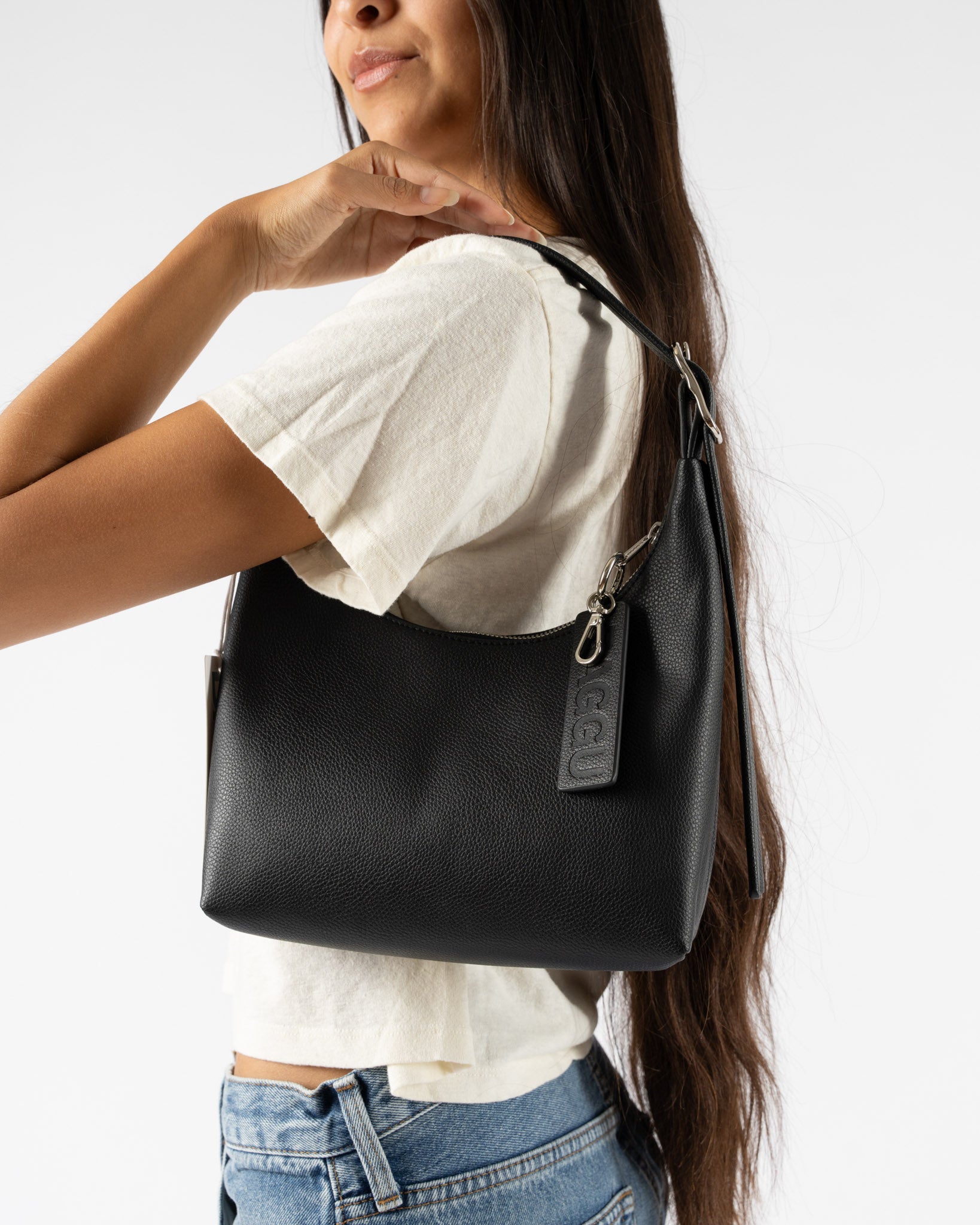 Baggu Mini Recycled Leather Shoulder Bag in Black
