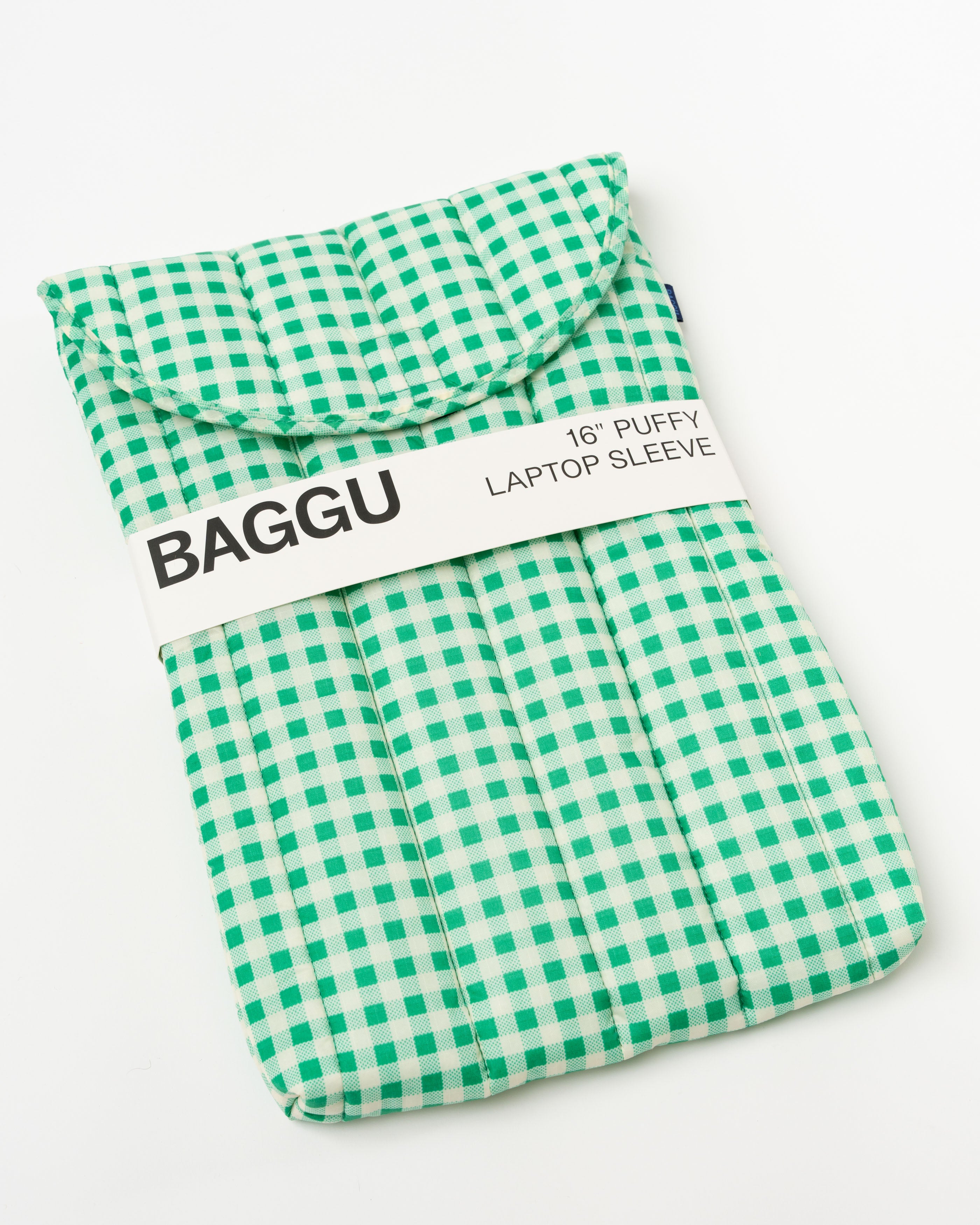Baggu Puffy Laptop Sleeve 16" in Green Gingham