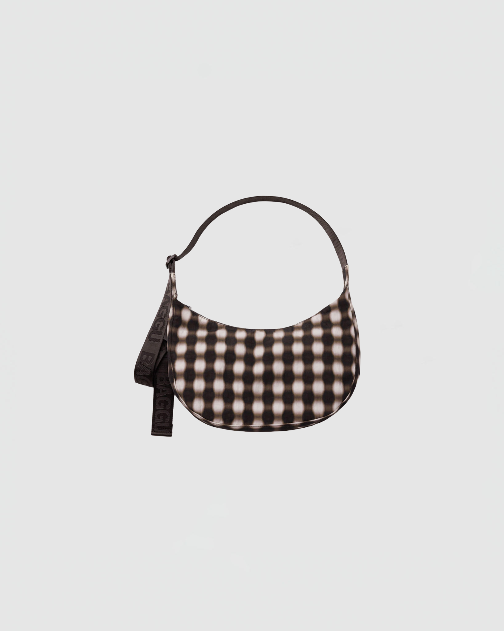 Baggu Medium Nylon Crescent Bag in Blurred Gingham Brown
