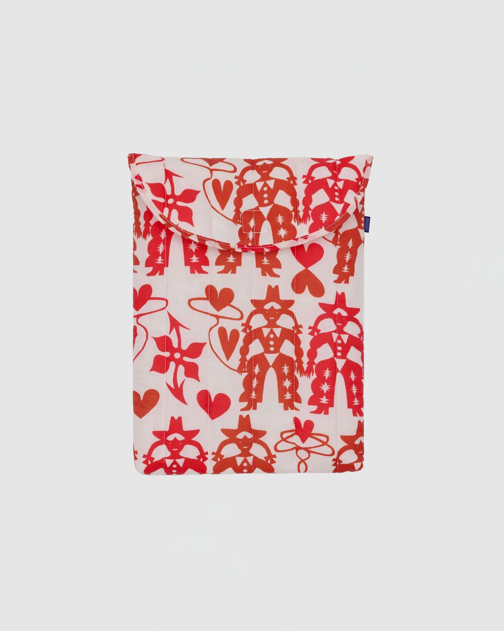 Red floral patterned pouch on a white background