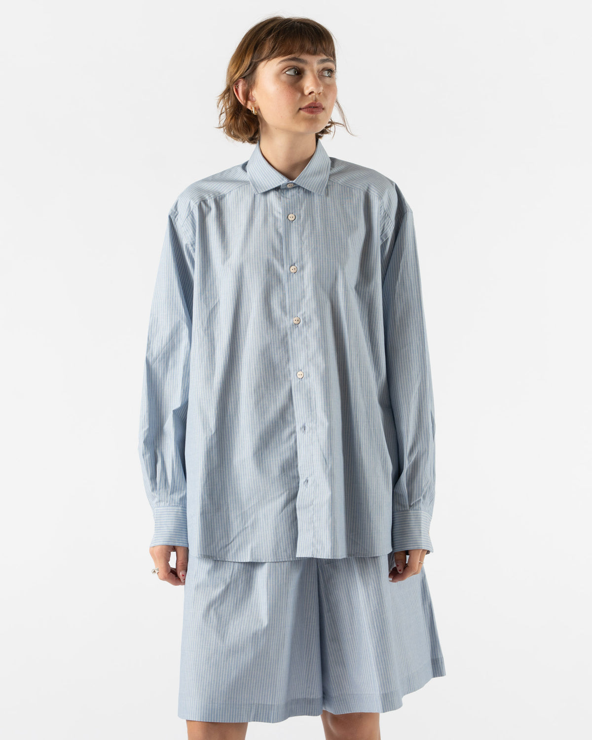 Baserange Claude Shirt in Blue Stripe Curated at Jake and Jones