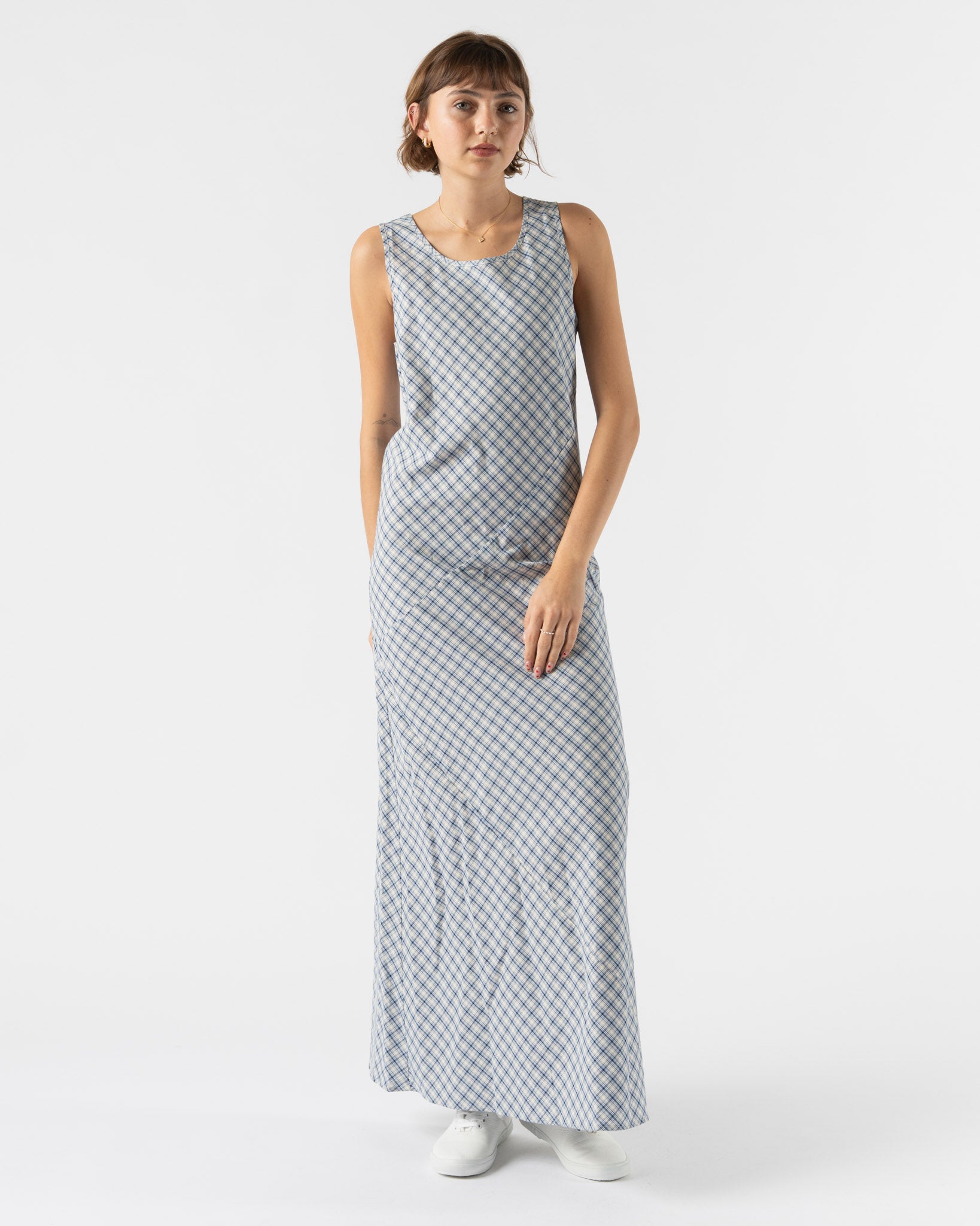 Baserange Larva Dress in Blue Check