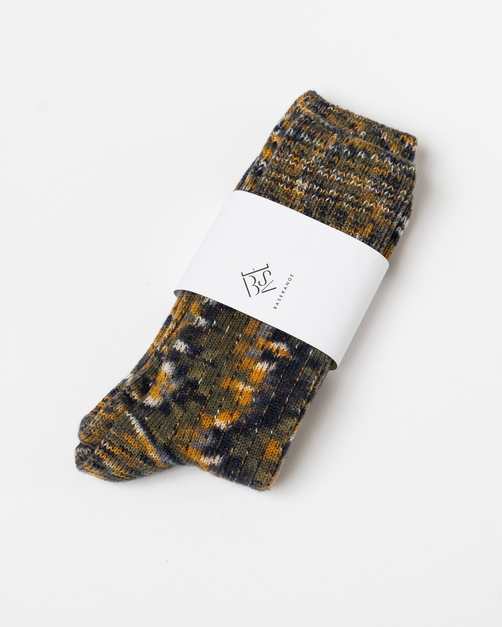 Baserange Twist Overankle Socks in Olive Green Melange