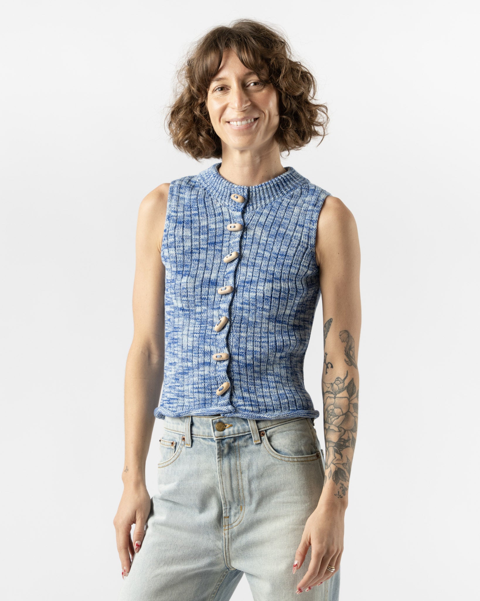 baserange DRIP TOP ベスト Baserange Drip Top in Blue Melange Curated at Jake and Jones