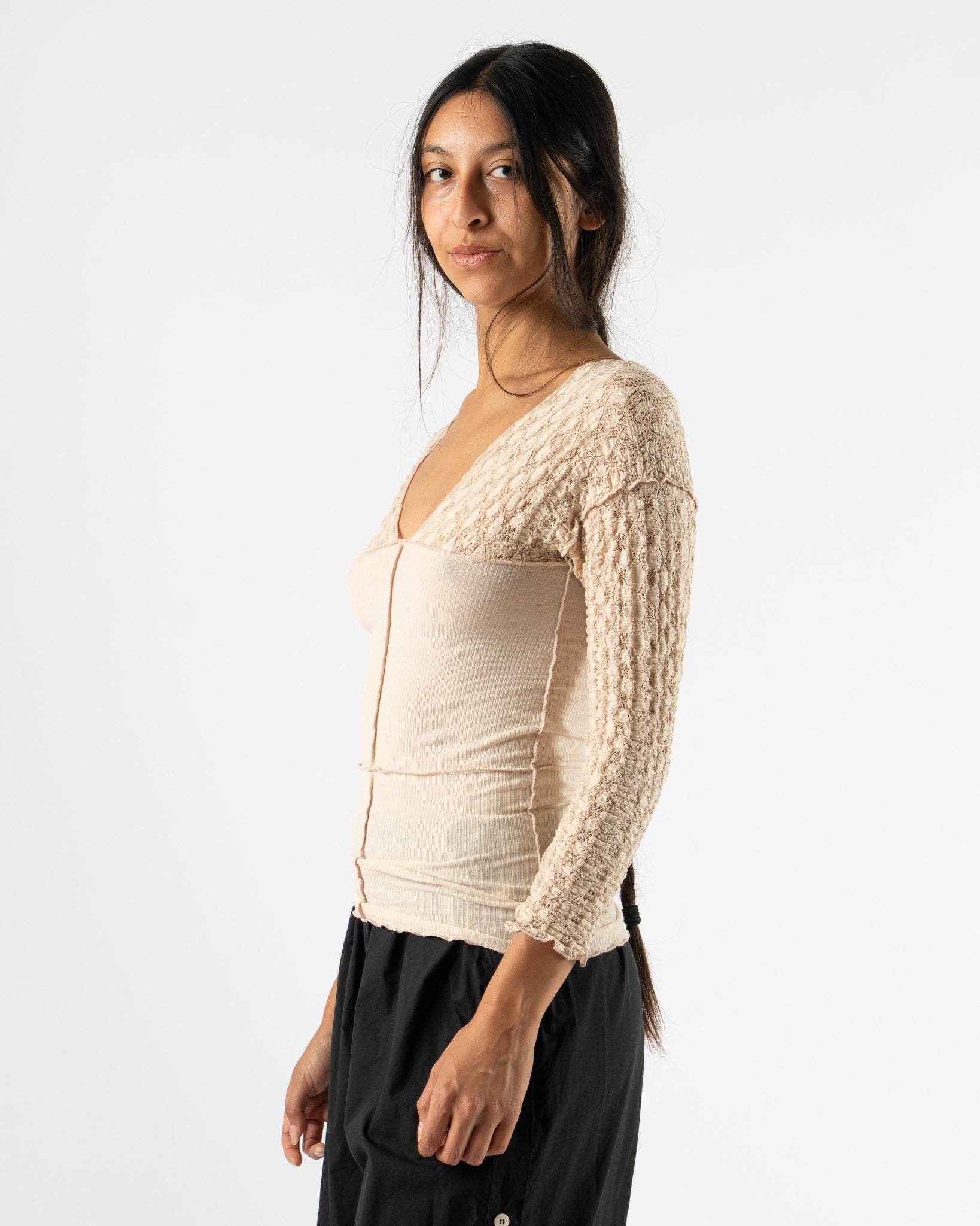 Baserange Nehru Long Sleeve Tee in Dylan Beige