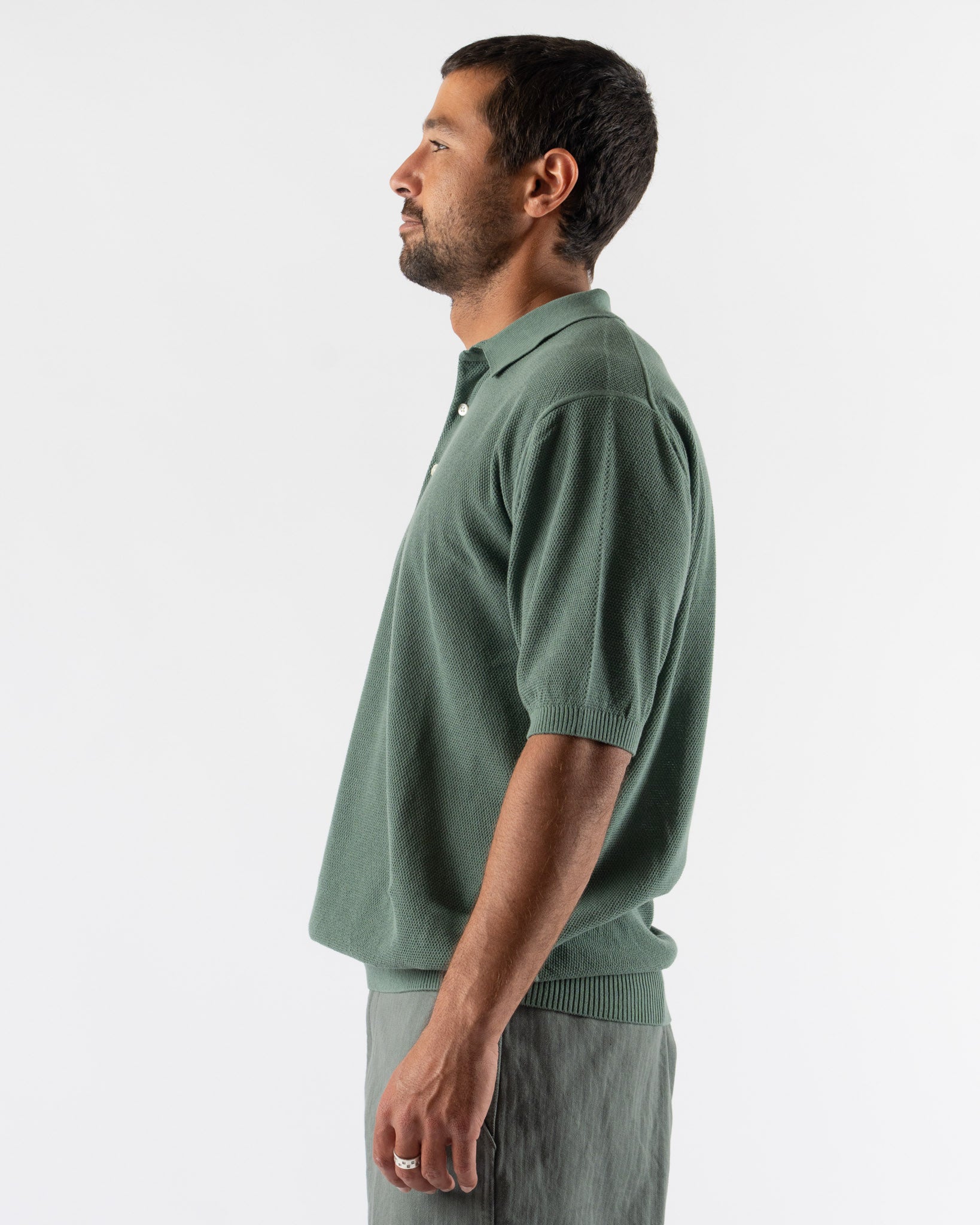 Beams Plus Pique Polo 14G in Olive