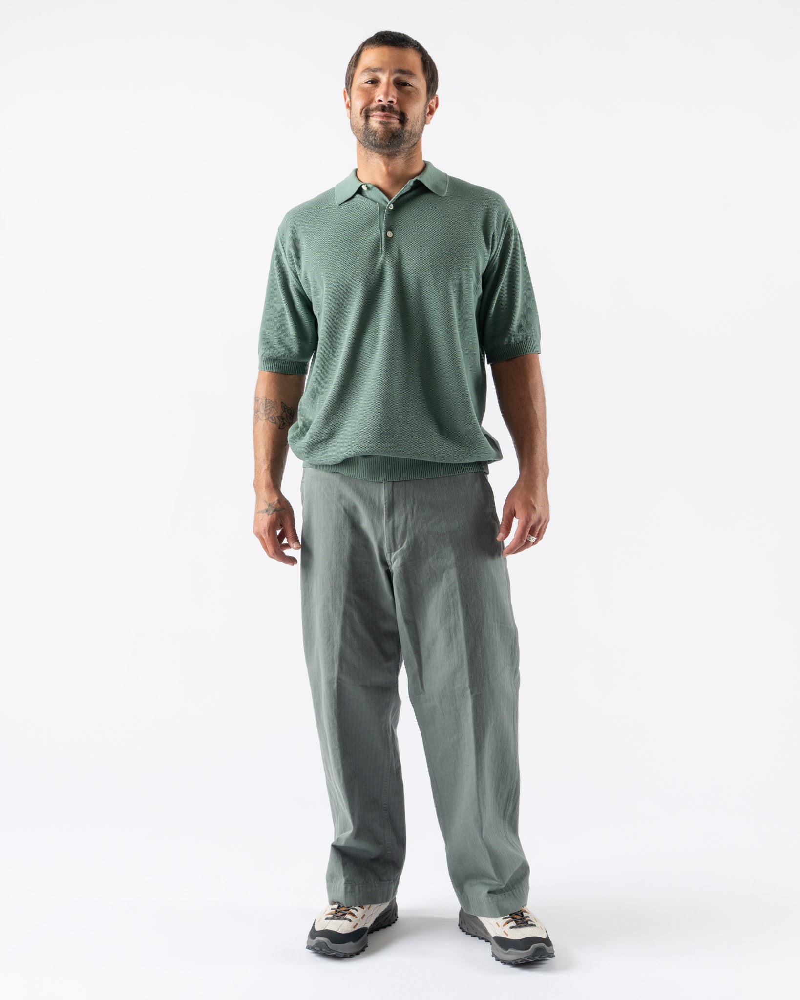 Beams Plus Pique Polo 14G in Olive