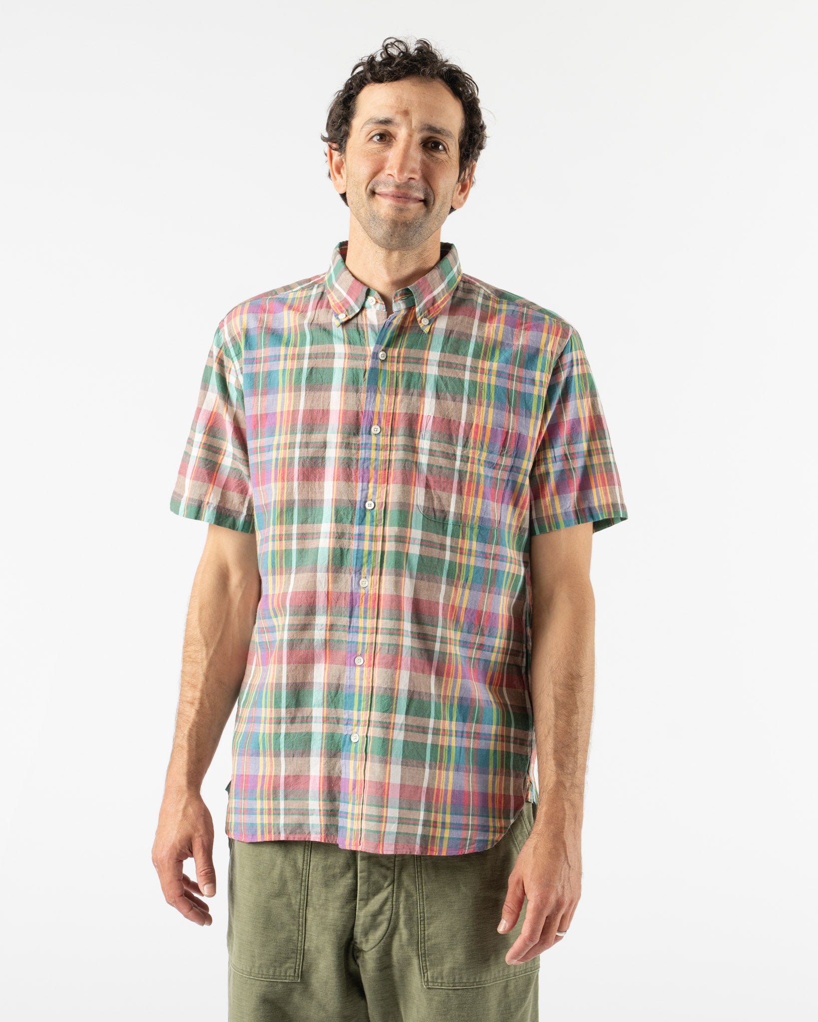 madras dress shirt Blue Red and Gold Indian Madras Button Down Shirt