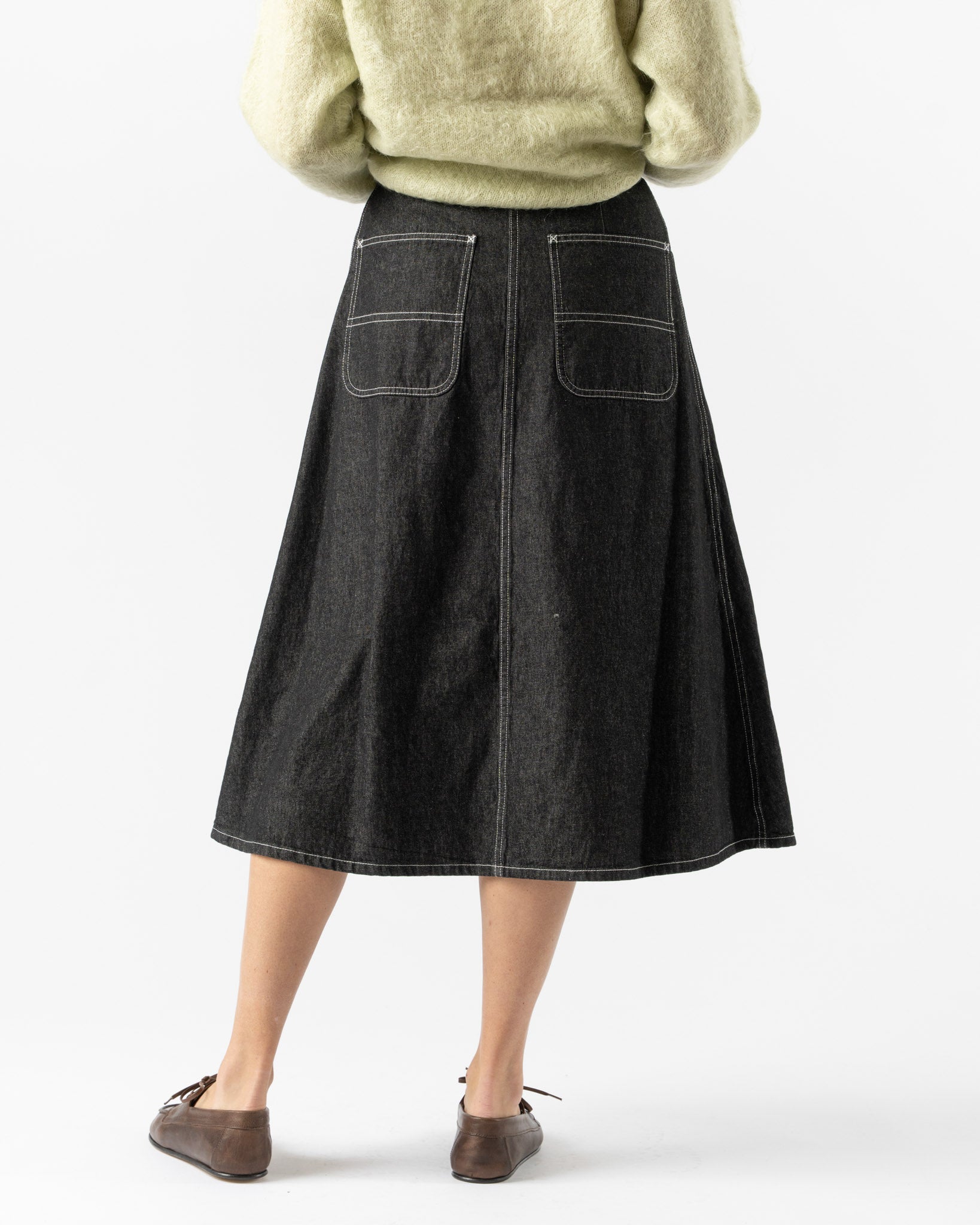 Beams Boy Wrapped Pleated Skirt in Black Denim