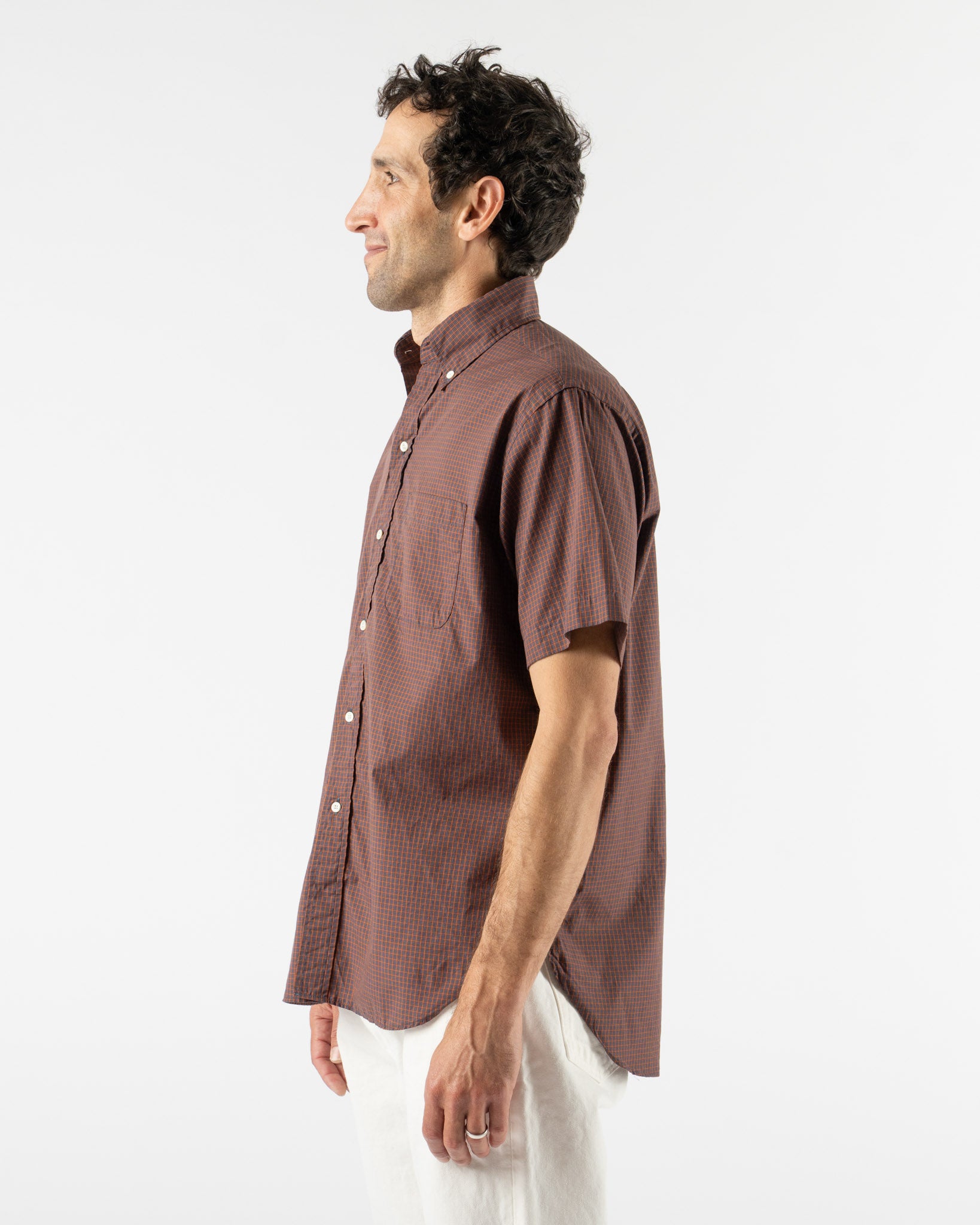 Beams Plus B.D. Classic Fit Mini Plaid Shirt in Red