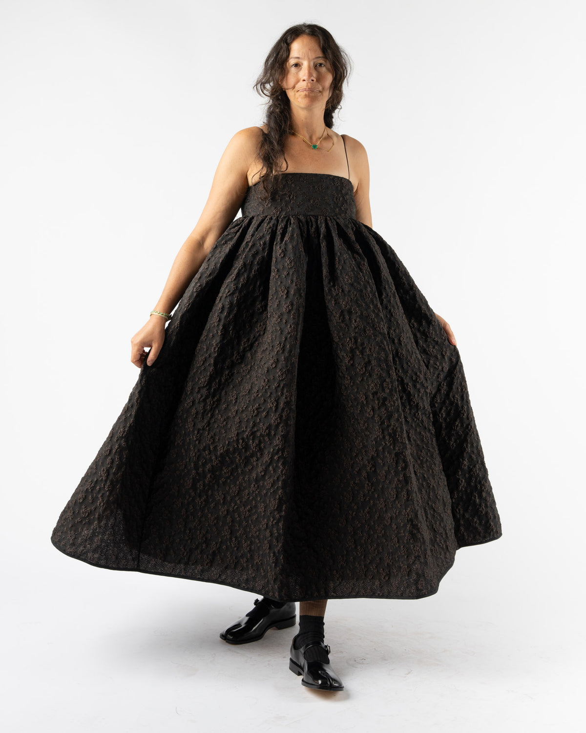 Cecilie Bahnsen Beth Dress Windrose Matelassé Brown Curated at 