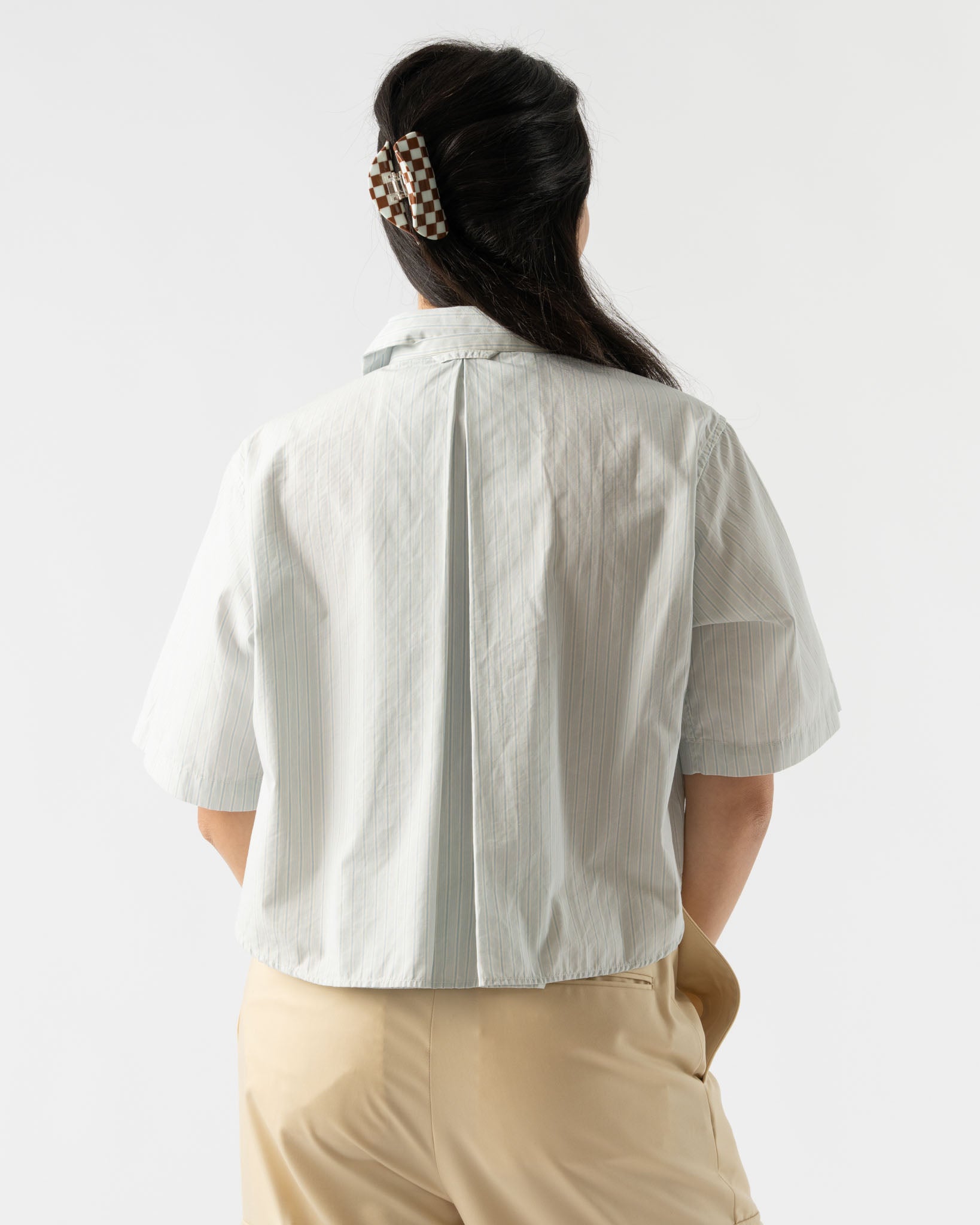 BLANK Crest Half Shirt in Blue/Natural Stripe Poplin