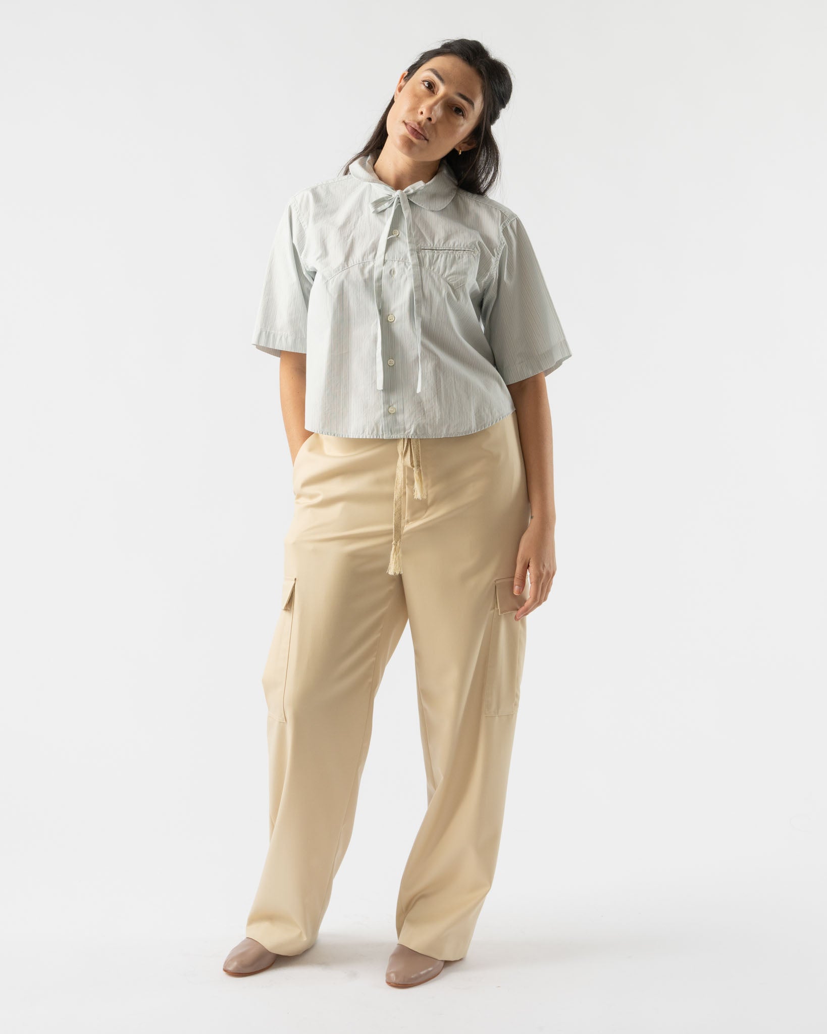 BLANK Crest Half Shirt in Blue/Natural Stripe Poplin
