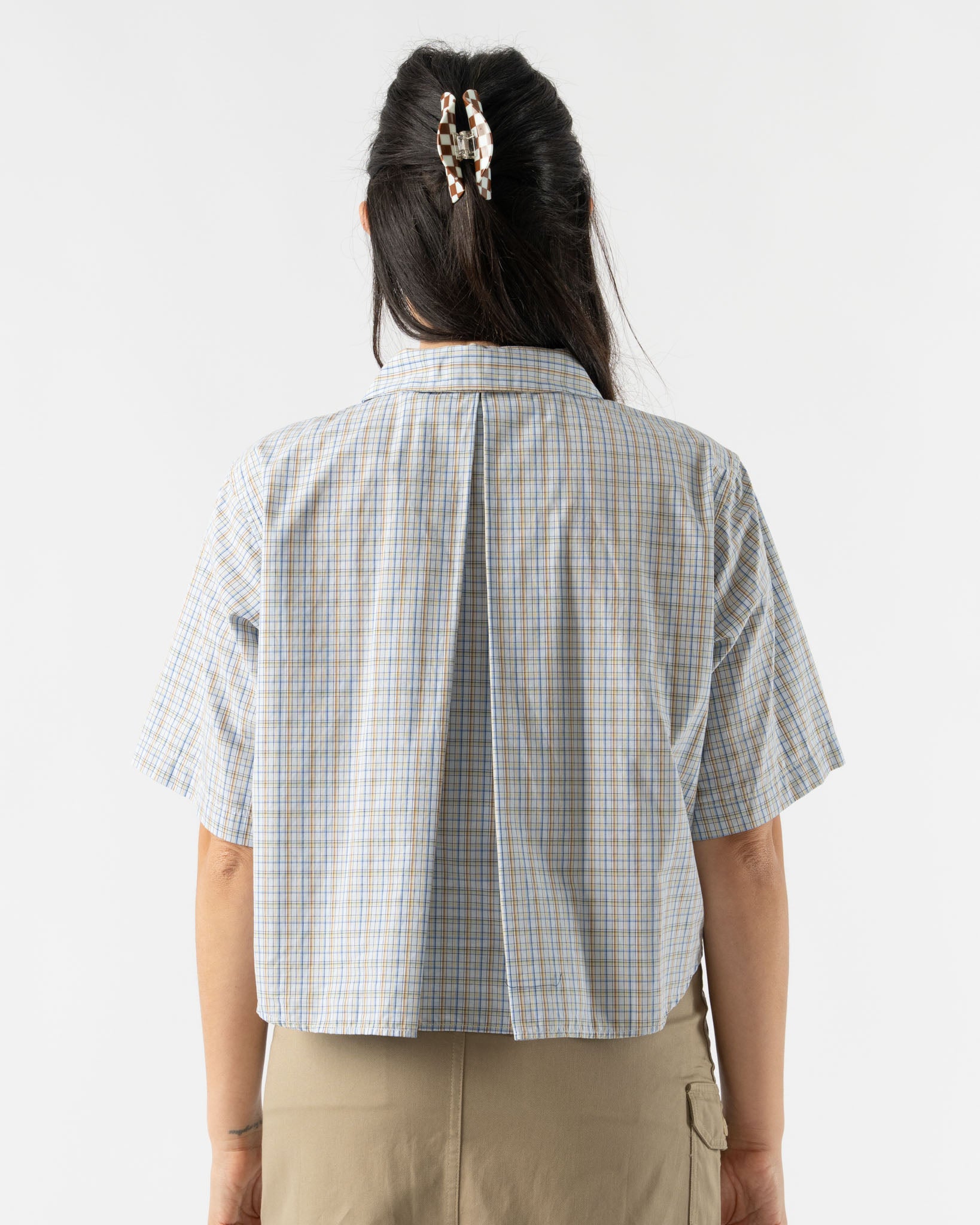 BLANK Crest Half Shirt in Light Blue/Brown/Green Small Plaid