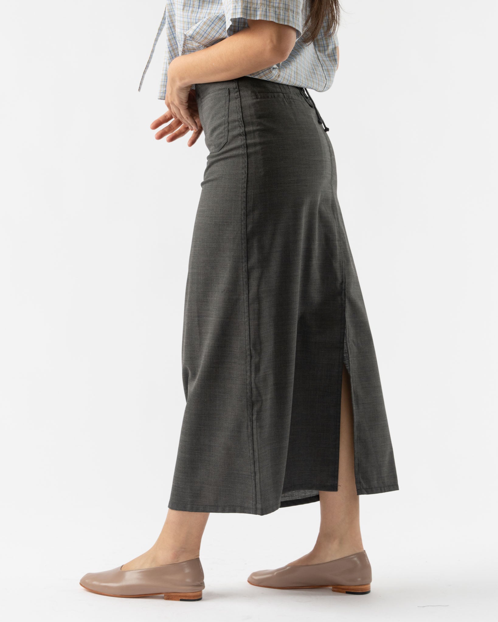 BLANK Lace Up Skirt in Grey Tropical Wool